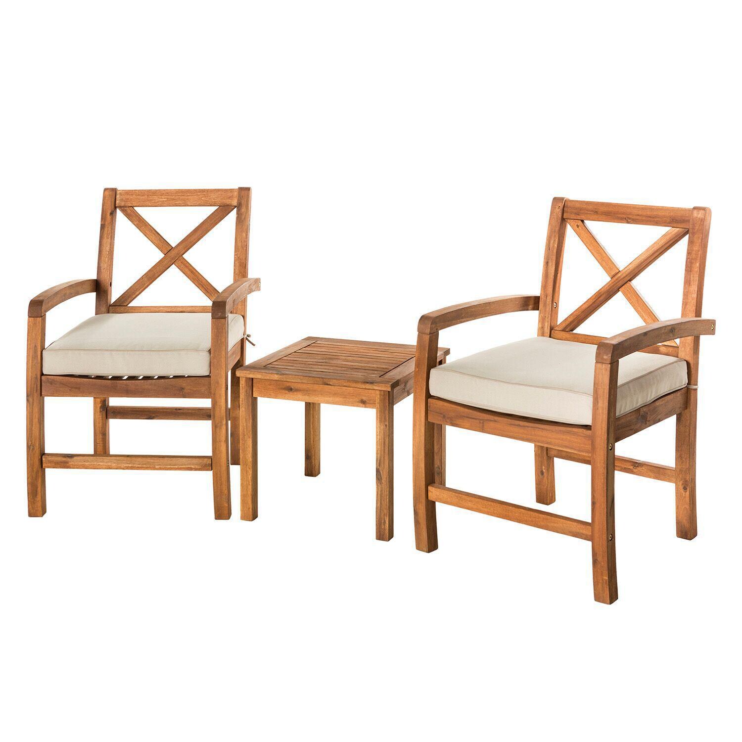 Ultimate Patio Camille Way 3 Piece Acacia Patio Conversation Set W/ Natural Cushions - Angled View thumbnail