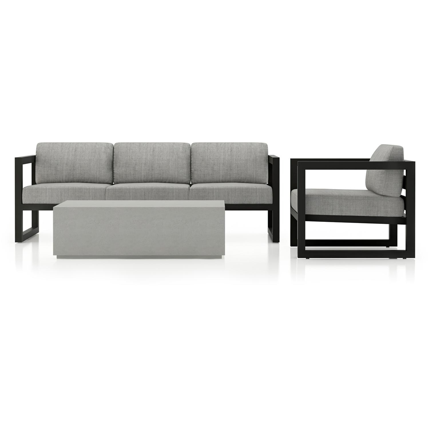 Lakeview MSTYMAS-BK-3SS-CS Misty Cove 3 Pc Aluminum Seating Set in Black w/Mason Coffee Table & Cast Silver Cushions by Lakeview Outdoor Designs - Set - White Background thumbnail