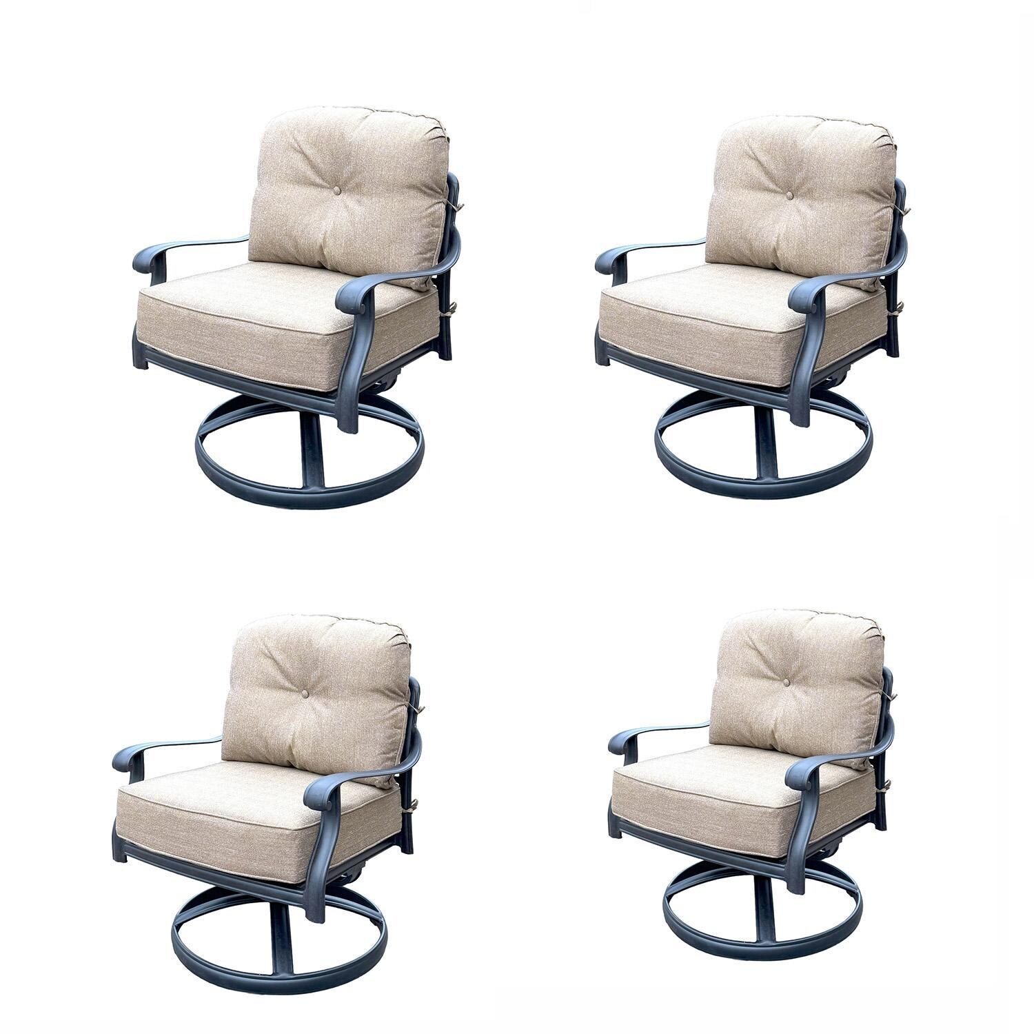 Elisabeth Cast Aluminum 4 Pc Set Swivel Rocker Club Chair Set in Antique Bronze/Beige Canvas by Darlee