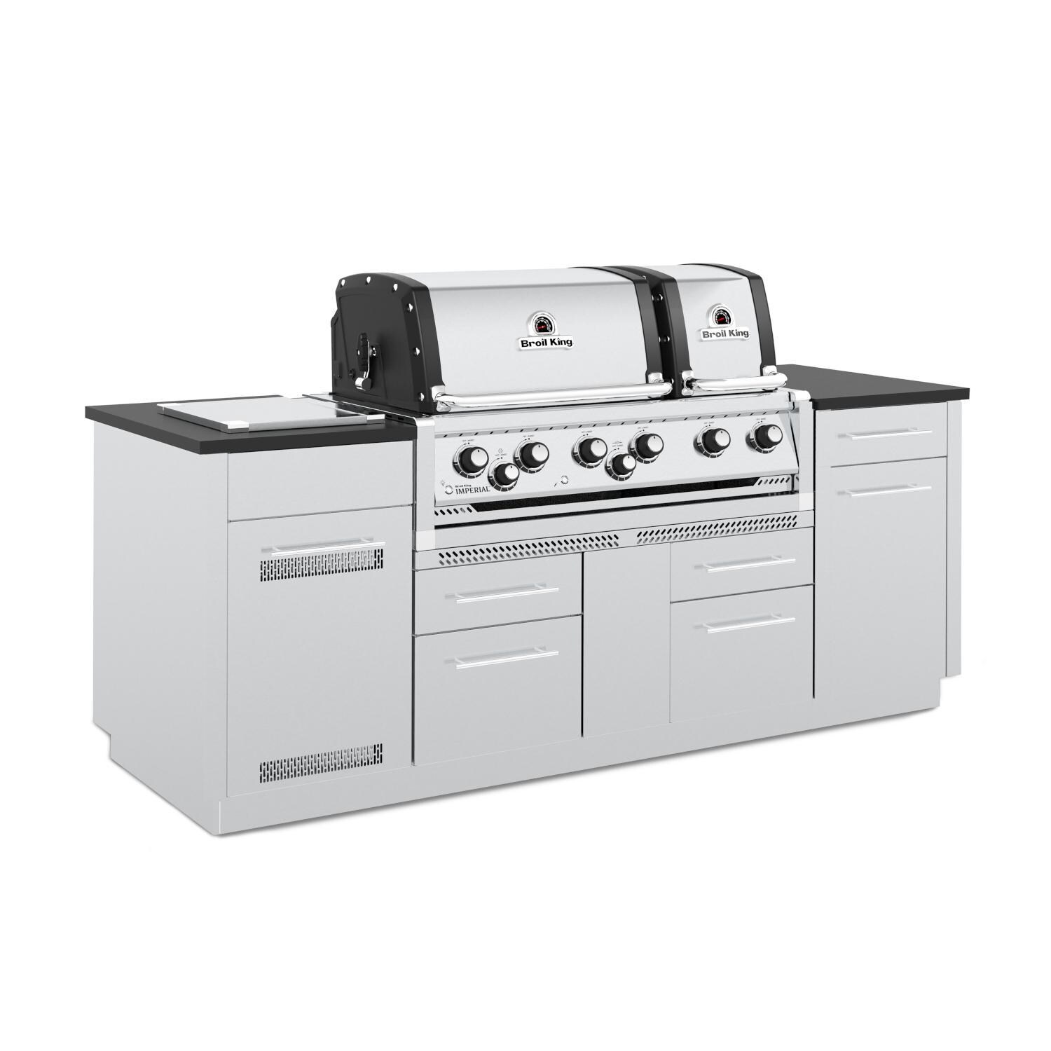 Broil King 897847 Imperial S 690i 6-Burner Natural Gas Grill Center With Rotisserie & Side Burner - Stainless Steel - Side View - White Background thumbnail