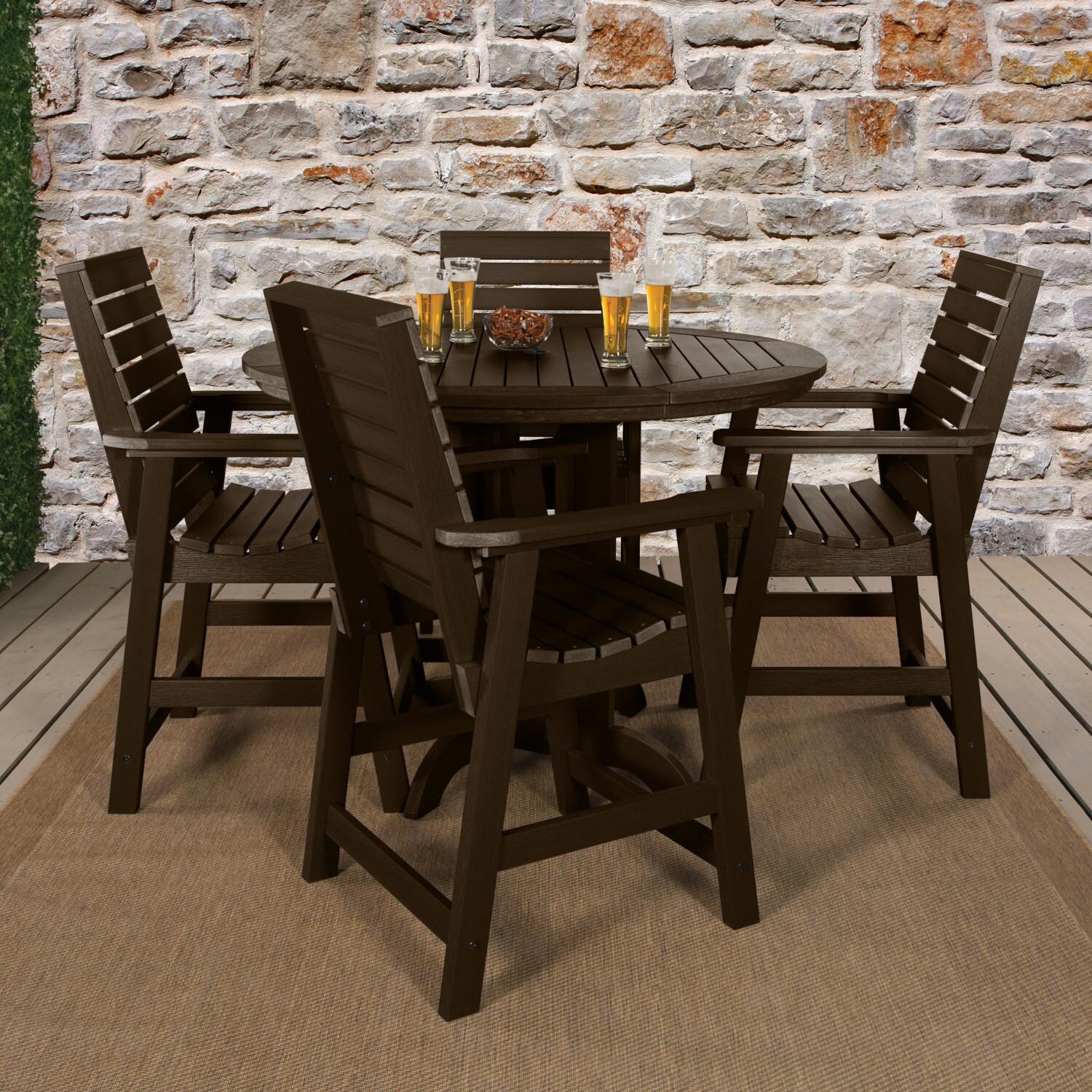 Highwood USA Weatherly 5 Piece Round Dining Set - Counter Height - Weathered Acorn image