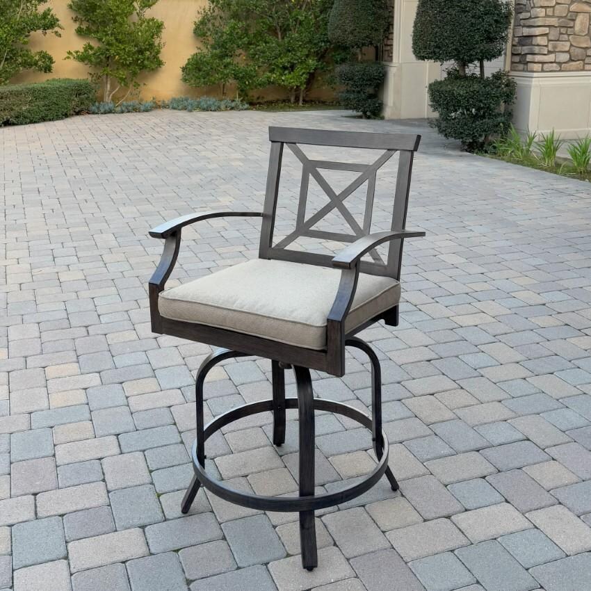 Atlantis Aluminum Counter Height Swivel Bar Stool Set of 2 w/ Beige Cushions in Walnut By Darlee - Single Chair - Lifestyle thumbnail