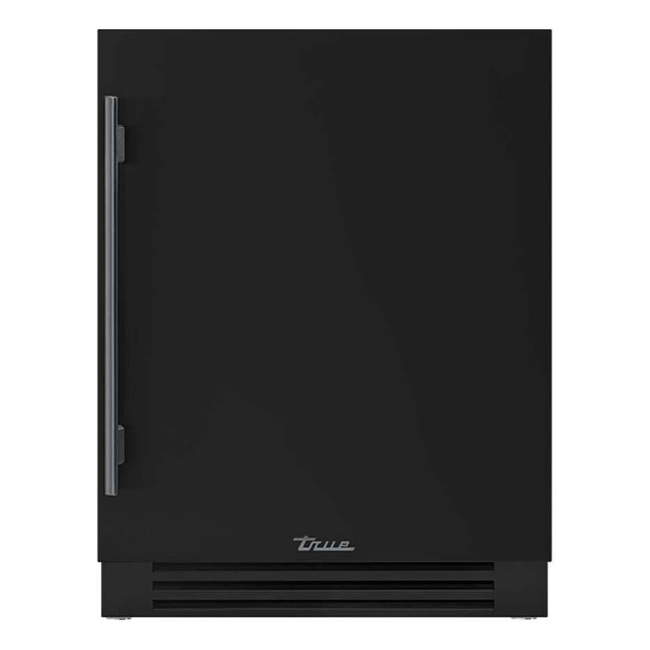True TUWADA-24-RS-A~027-H05 ADA Height 24 Inch 40 Bottle Right Hinge Outdoor Wine Cabinet - Matte Black w/ Pewter Handle - White Background thumbnail