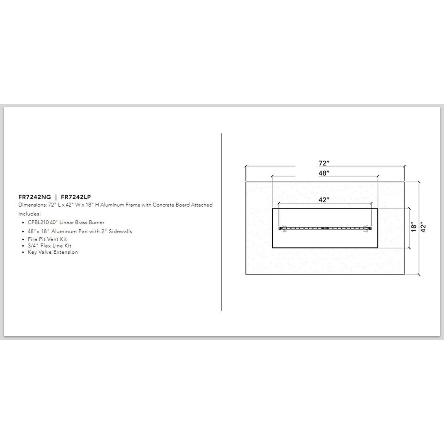 Warming Trends FR7242LP Rectangle Linear 72 Inch x 42 Inch Liquid Propane Ready To Finish Kit - Measurements thumbnail