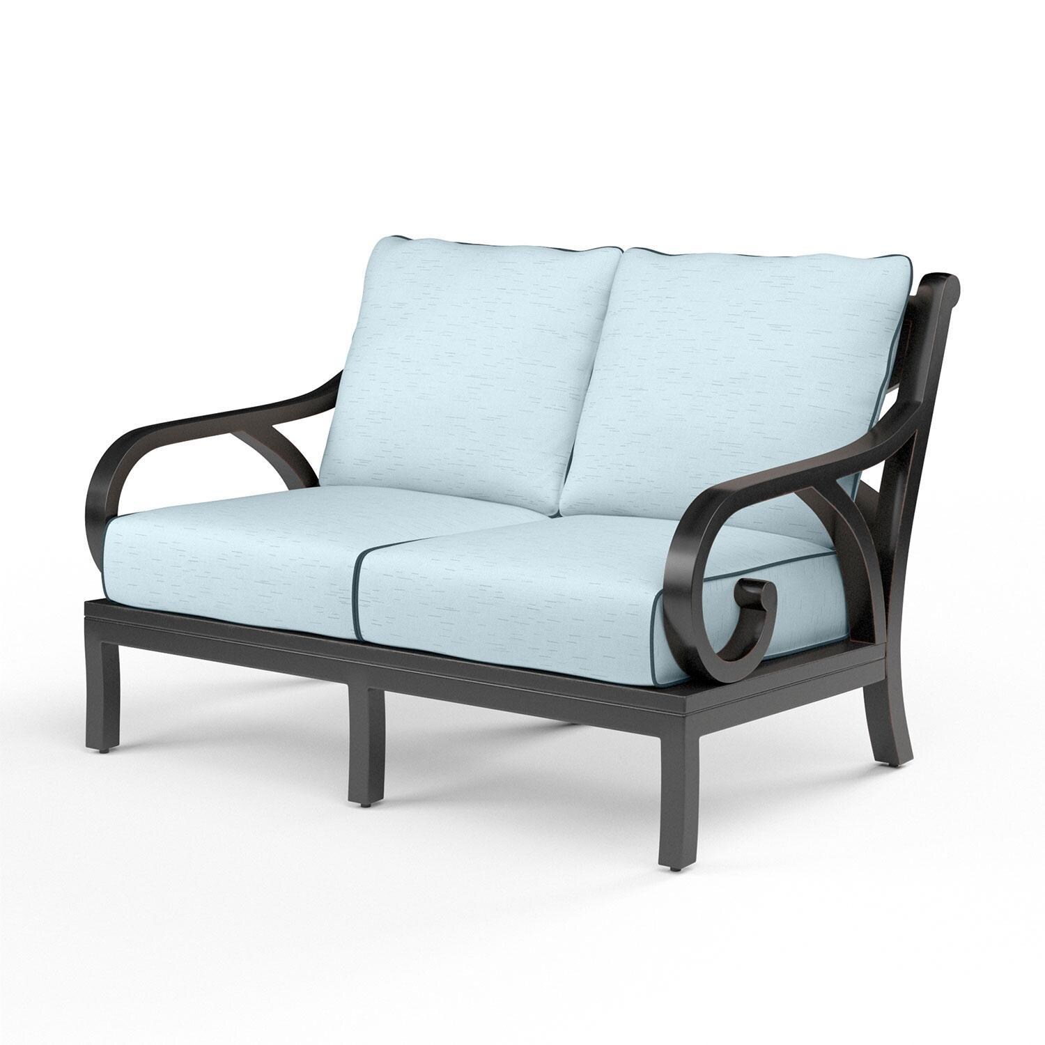 Monterey Aluminum Patio Loveseat in Canvas Skyline w/ Self Welt By Sunset West - Display - White Background thumbnail