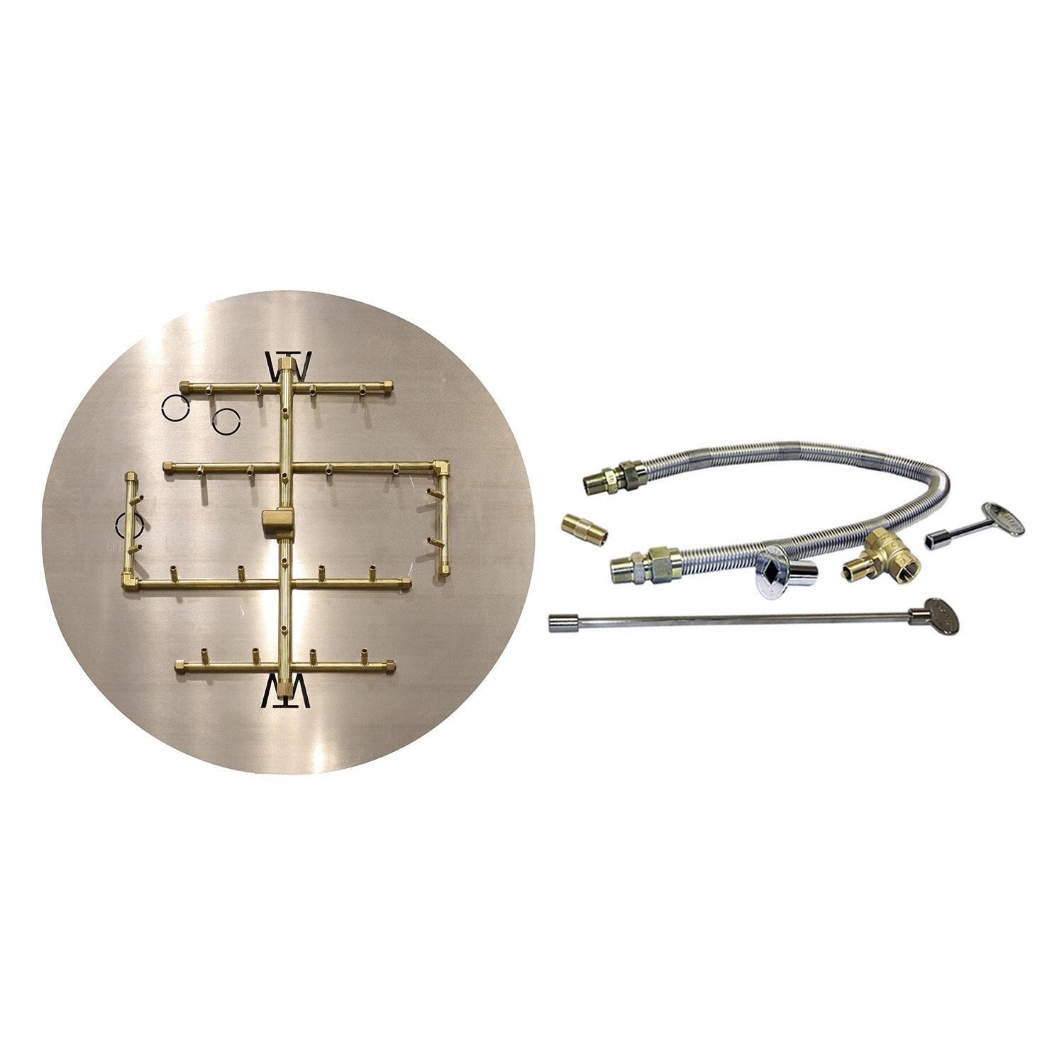 Warming Trends 20 1/2 X 19 1/2 CROSSFIRE Brass Natural Gas/Propane Burner w/ 30-in Circular Plate & Flex Line Kit - White Background thumbnail