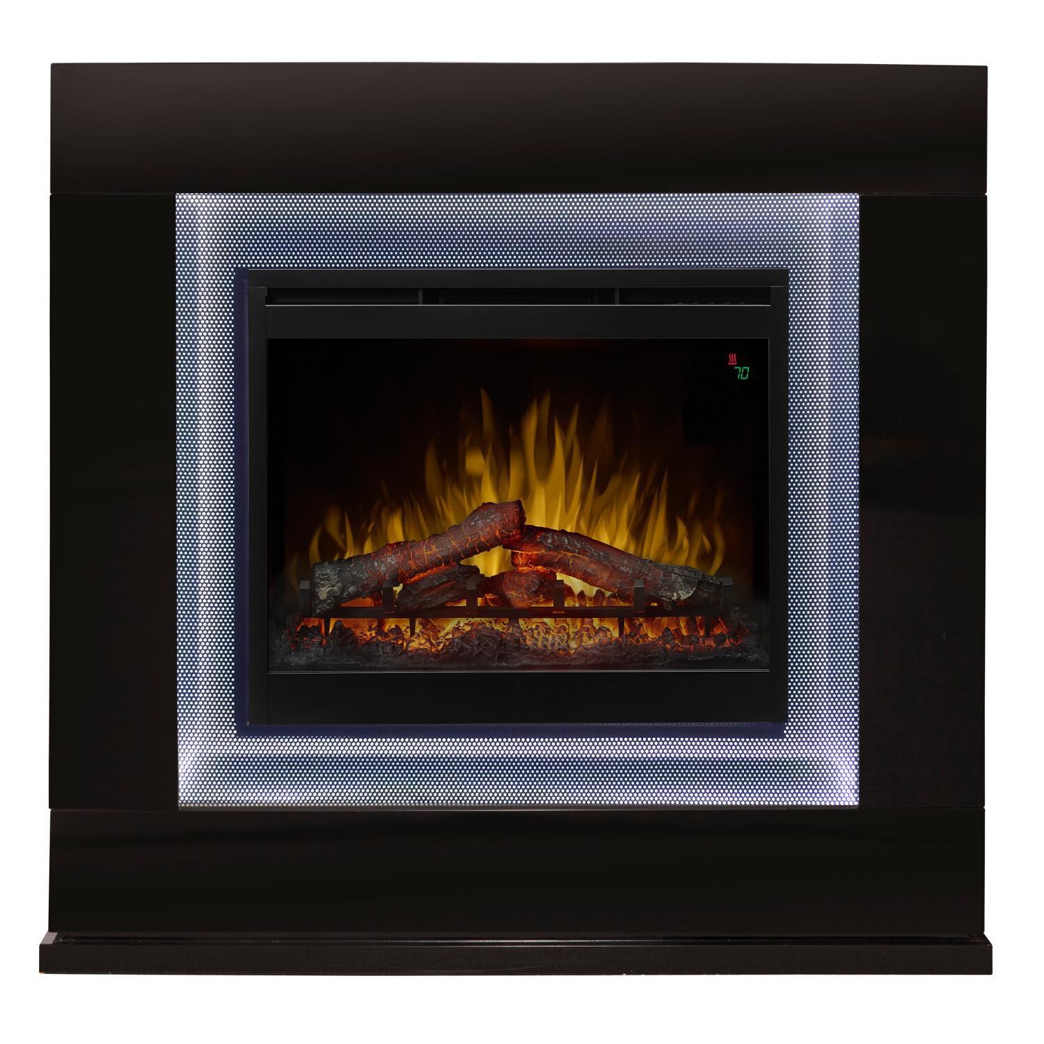 Dimplex Lukas 48-Inch Electric Fireplace Mantel - Inner-Glow Logs - Gloss Black - GDS26L5-1675B - Front View W/ Lights thumbnail
