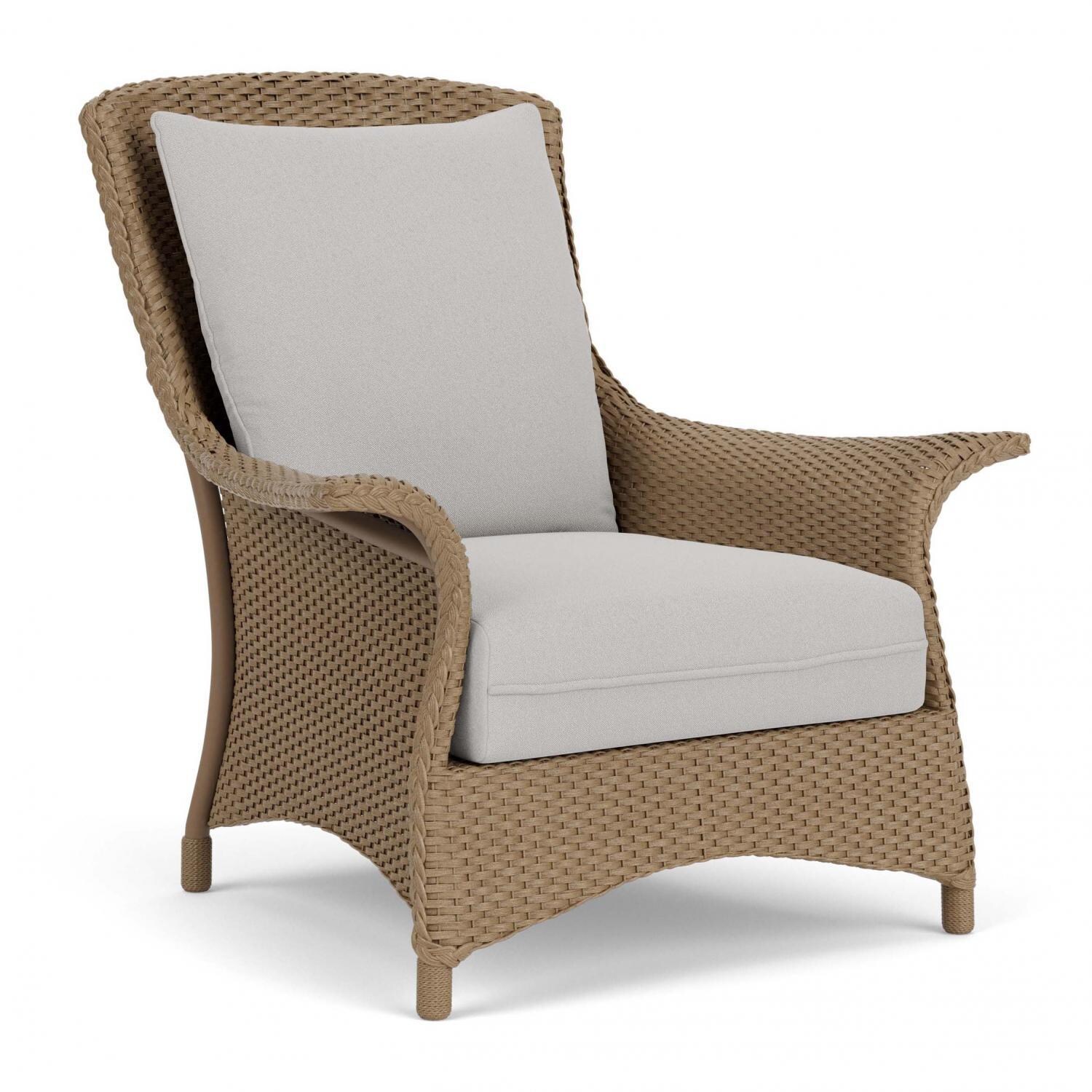 Lloyd Flanders Mandalay Lounge Chair in Fawn Finish with Tundra Dove fabric - Angled thumbnail
