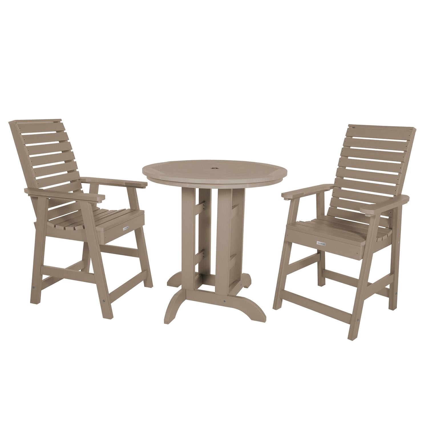 Elm Pointe 3 Pc Recycled Plastic Round Counter Dining Set in Woodland Brown By Lakeview Outdoor Designs - White Background thumbnail