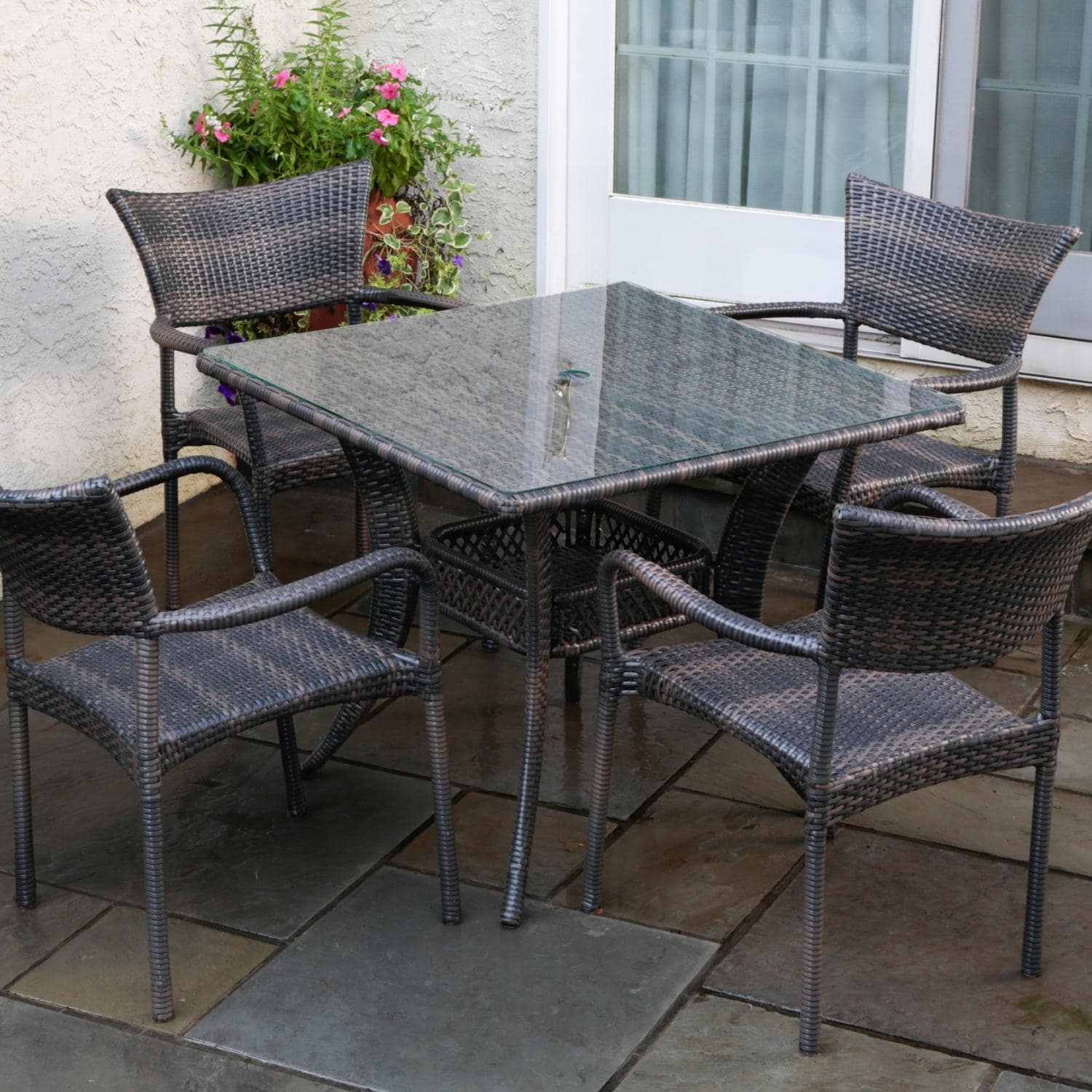 Alfresco Home Tutto 4 Person All Weather Wicker Square Dining Set Alfresco Home Tutto 4 Person All Weather Wicker Square Dining Set Ultimate Patio