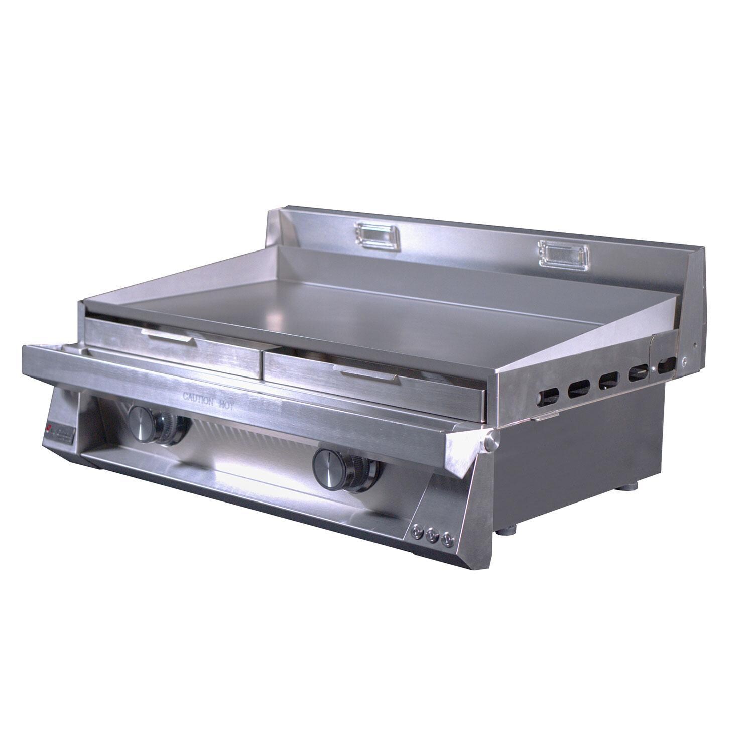 Le Griddle Pro Series 75 30-in 2 Burner Built-In Natural Gas Flat Top Grill w/ 3mm Plate & Lid - Grease Disposal Slide Out Trays - White Background thumbnail