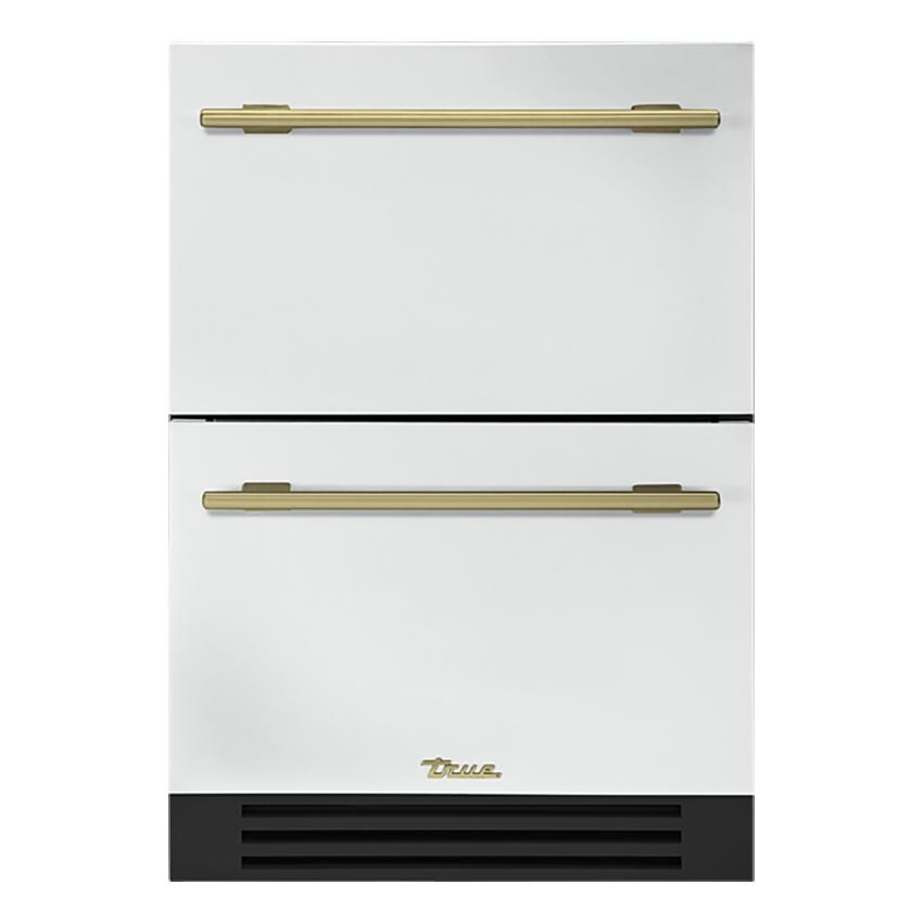 True ADA Height 24 Inch 5 Cu. Ft. Outdoor Refrigerator Drawers - Matte White w/ Brass Handles - TURADA-24-D-A~030-H01