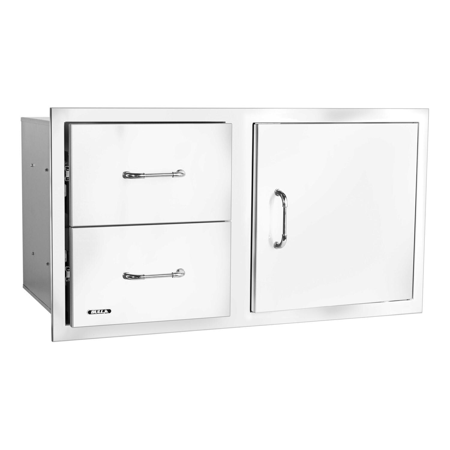 Bull 25890 30-Inch Stainless Steel Access Door & Double Drawer Combo W/ Reveal - Right Facing - Door And Drawers Open - White Background thumbnail