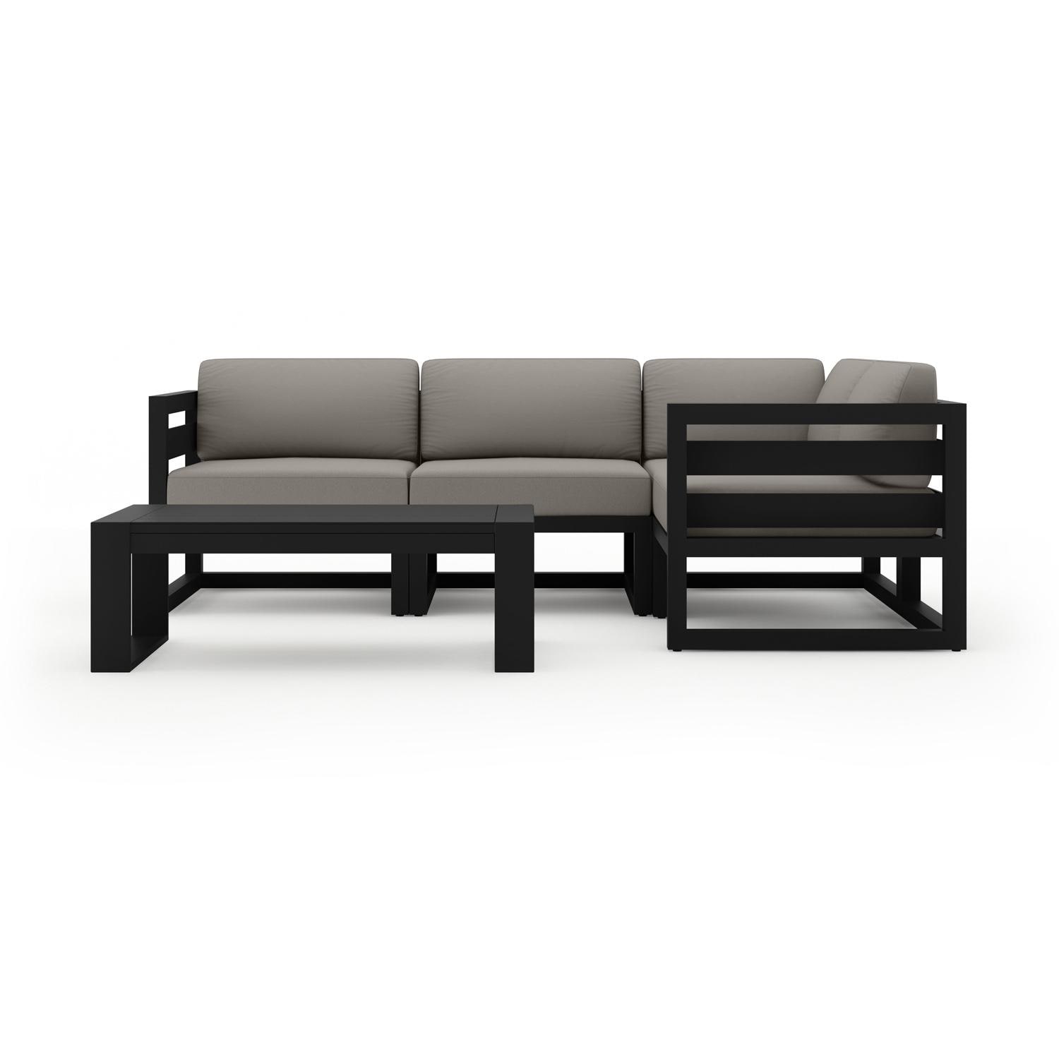 Lakeview Outdoor Designs Misty Cove 5 Pc Aluminum Seating Set w/ Sectional & Portal Coffee Table in Black/Canvas Charcoal by - MSTYCV-BK-5SEC-CC
