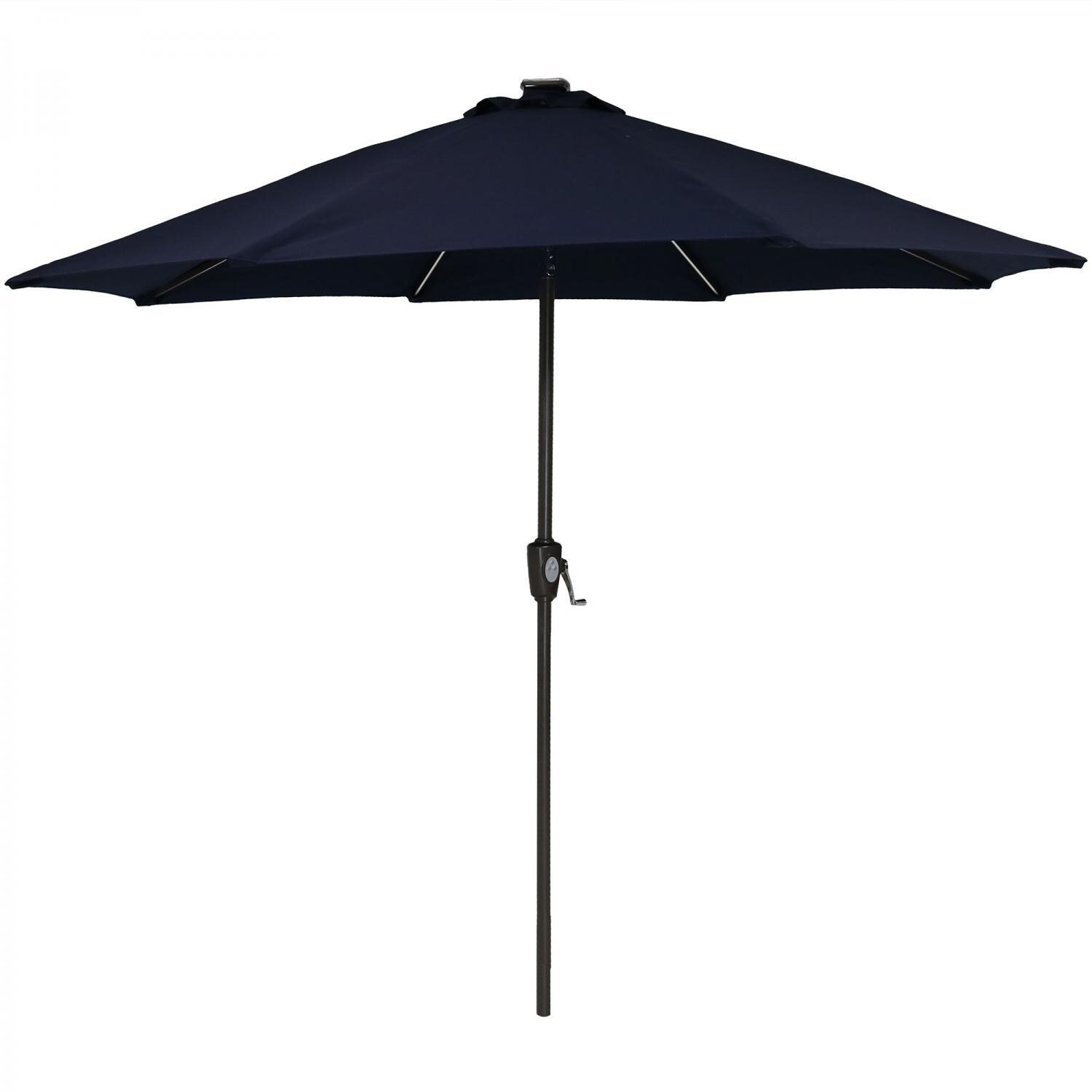 Ultimate Patio 9 Ft. Solar Lighted Patio Umbrella W/ Crank & Tilt - Navy Blue - Standing Straight thumbnail