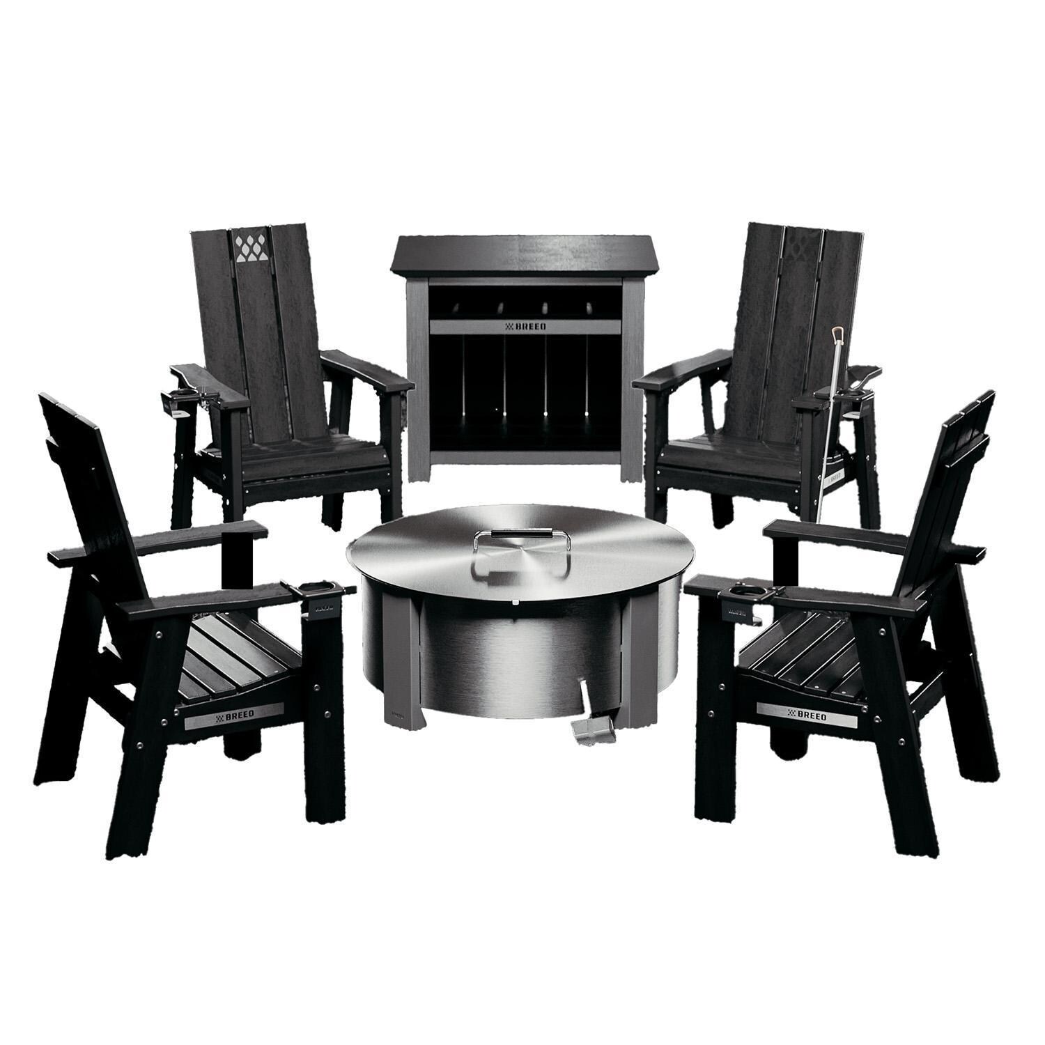 Breeo BR-X30S-BBB X Series 6 Piece 30 Inch Stainless Steel Fire Pit Seating Set in Black - Front View - White Background thumbnail