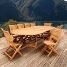 Savona 11 Piece Teak Patio Dining Set With Folding Chairs And 87 X 47 Inch Oval Extension Table By Amazonia