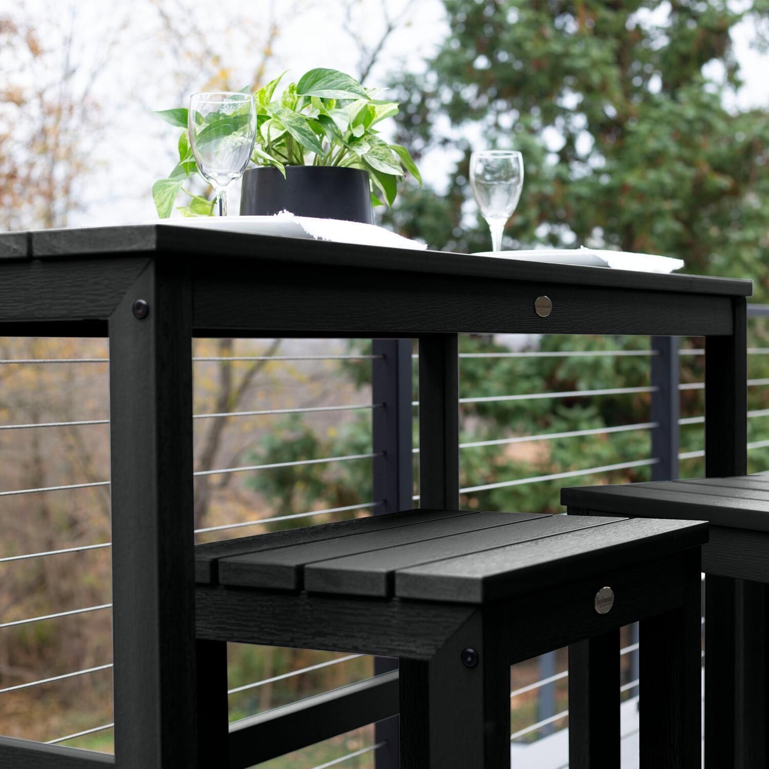 Lakeview Audubon 3 Pc Recycled Plastic Counter Height Balcony Dining Bar Set in Black - Low Angle - Lifestyle thumbnail