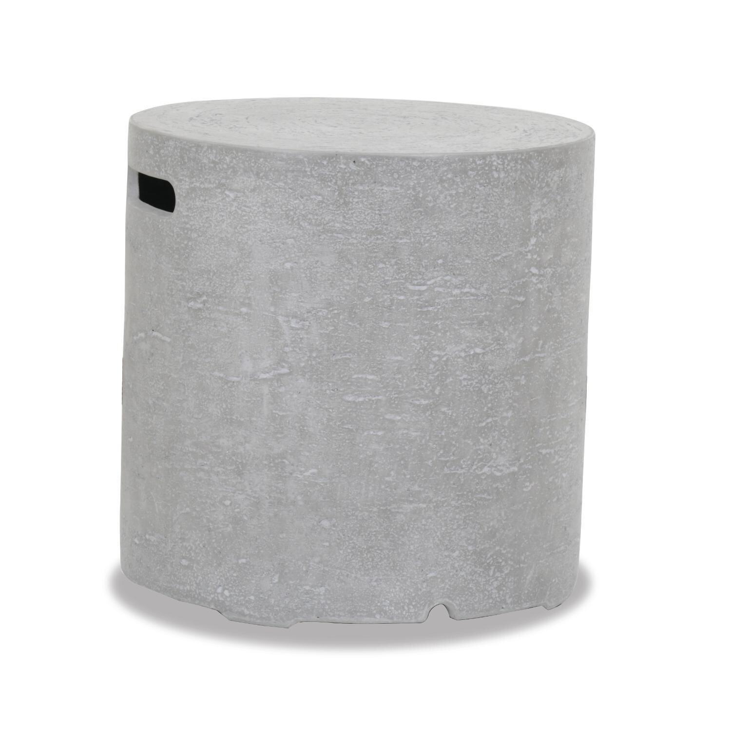 Sunset West - Newport 8 Piece Aluminum Patio Fire Pit Conversation Set W/ Pouf Coffee Table, End Table, Tank Covers, & Sunbrella Cast Silver Cushions - Gravelstone 20-Inch Round Patio Tank Cover - White Background thumbnail