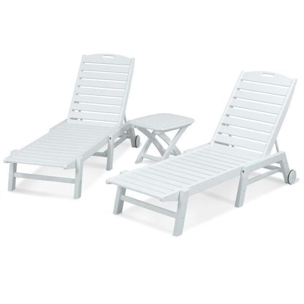 Nautical 3 Piece White Recycled Plastic Wood Patio Chaise Lounge Set By POLYWOOD