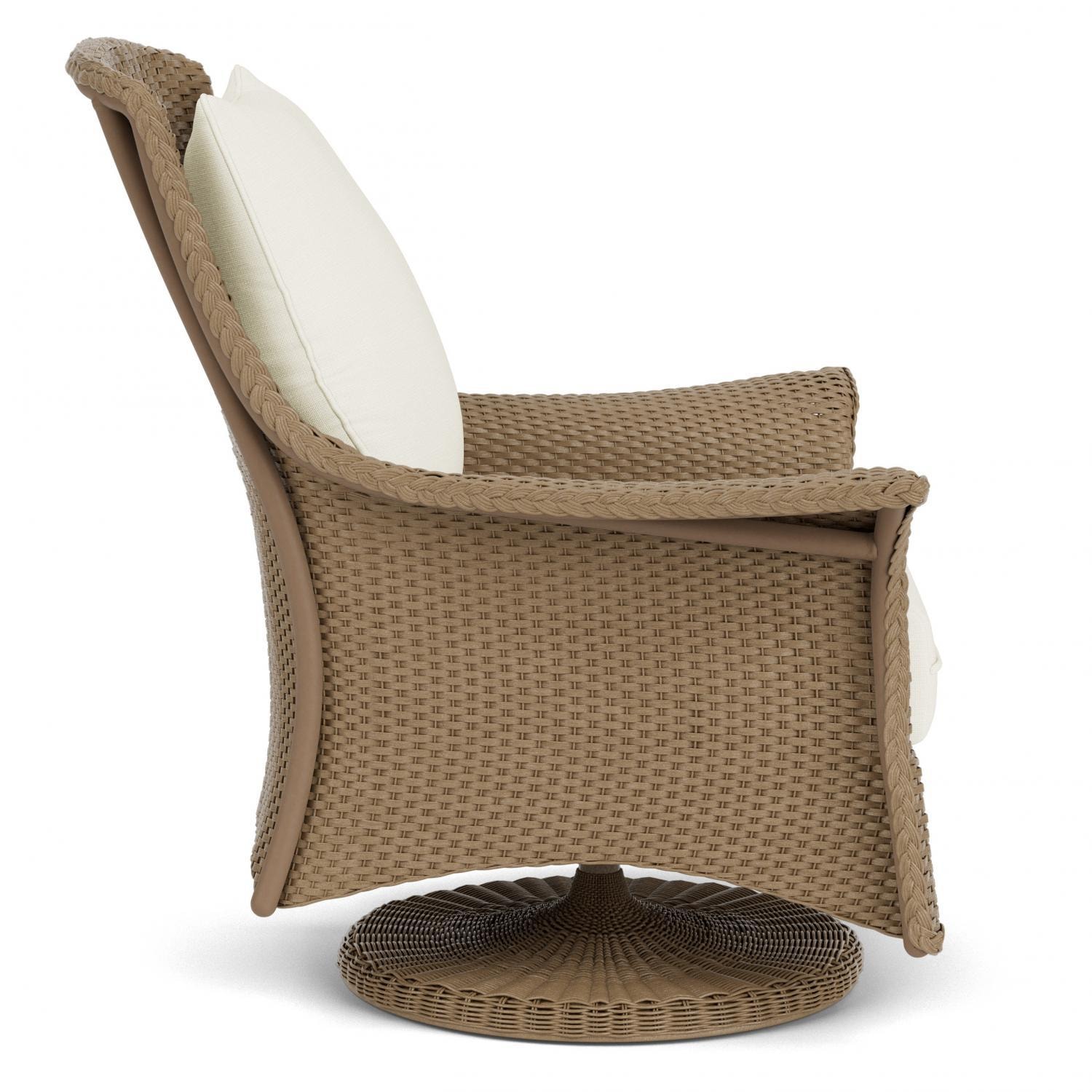 Lloyd Flanders Mandalay Swivel Rocker Lounge Chair in Fawn Finish with Sailcloth Salt fabric - Side thumbnail
