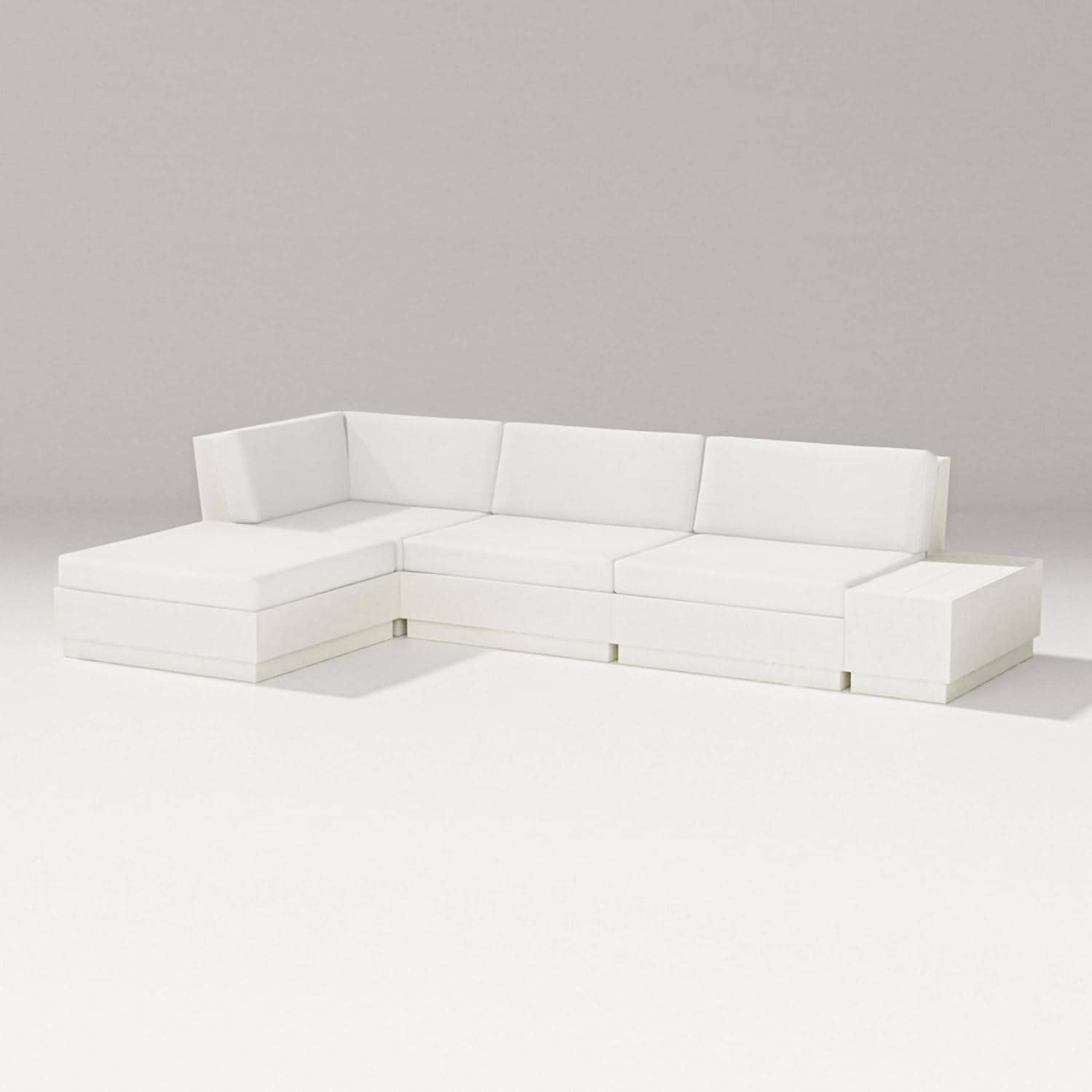 Elevate 5 Pc Recycled Plastic Chaise Sectional Seating Set in Vintage White/Natural Linen By PW Designer Series