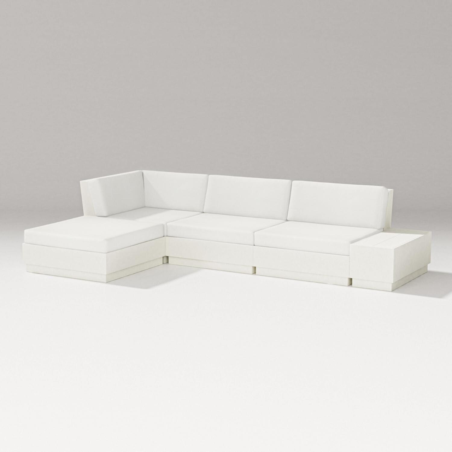 PW Designer Series Elevate 5 Pc Recycled Plastic Chaise Sectional Seating Set in Vintage White/Natural Linen - Set - White Background thumbnail