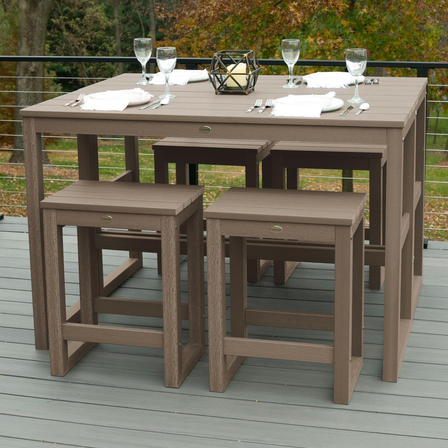 Lakeview Audubon 6 Pc Recycled Plastic Counter Height Balcony Dining Bar Set in Woodland Brown - Table Set Square - Lifestyle thumbnail