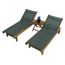 Sundaze 3 Piece Teak Patio Chaise Lounge Set W/ 20 Inch Square Folding Side Table By Royal Teak Collection - Moss Sling