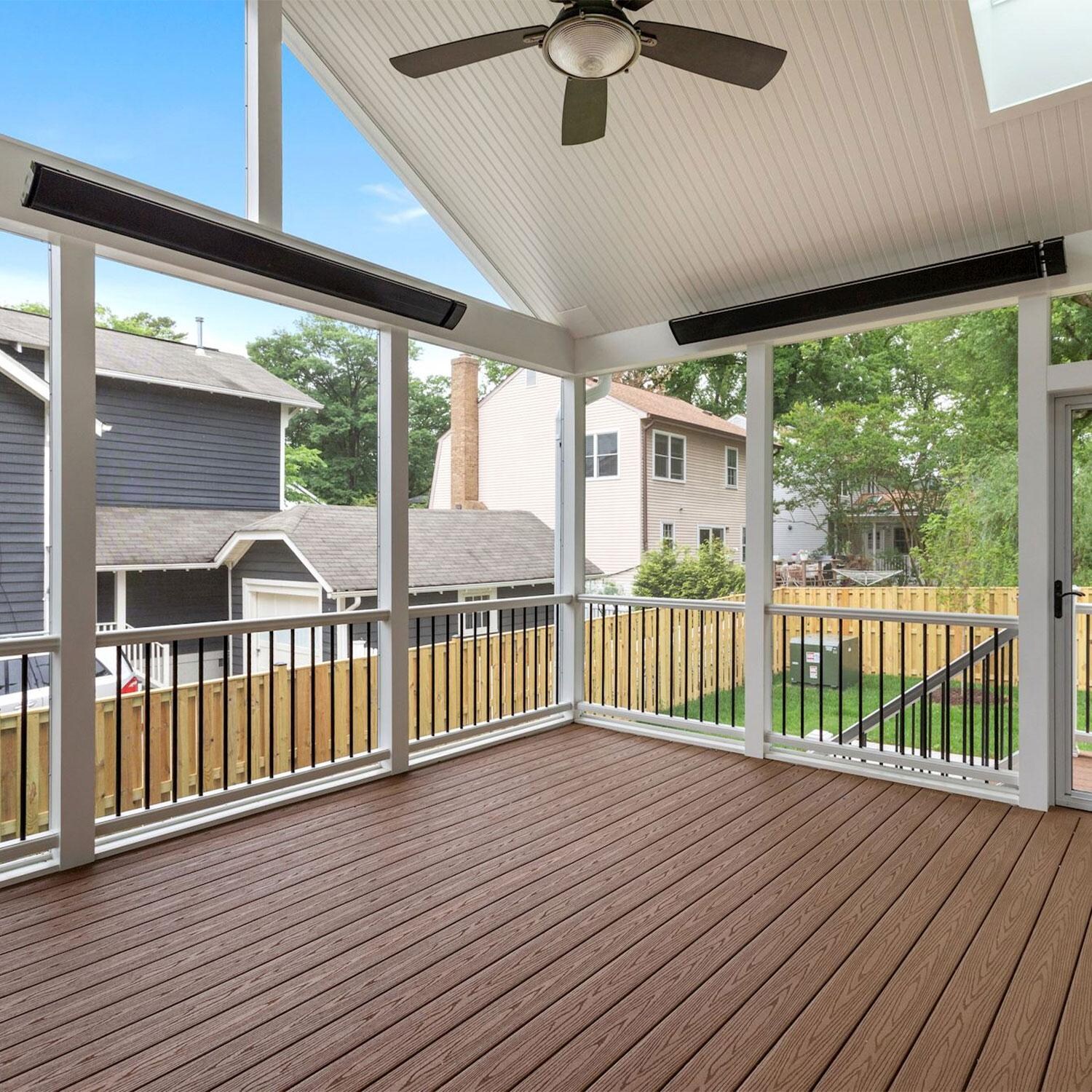 RADtec E Series 82 1/2 Inch 3200 W Triple Element 240V Electric Infrared Patio Heater in Black - E32R - Back Patio - Lifestyle thumbnail