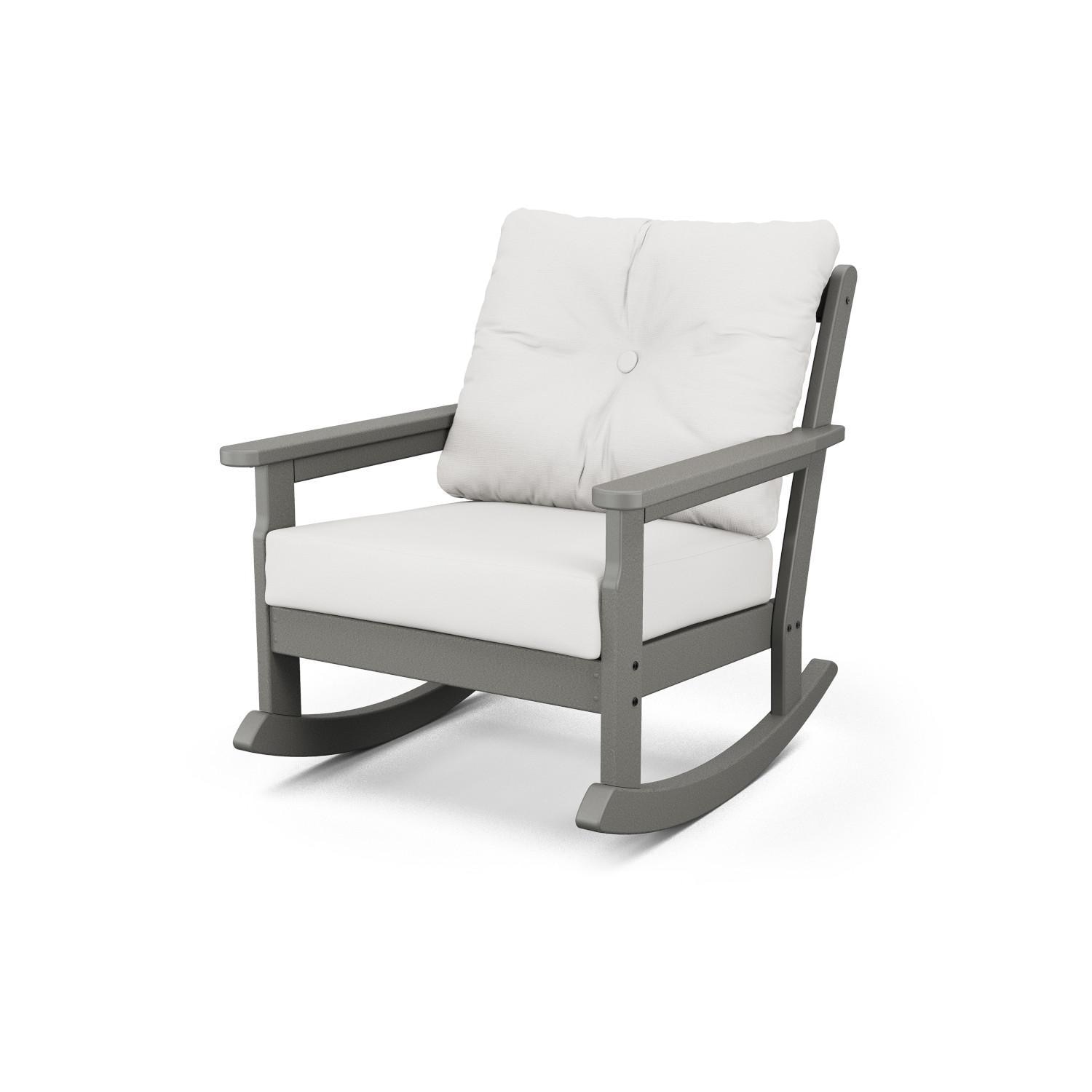 POLYWOOD Vineyard Slate Grey & Natural Linen Deep Seating Rocking Chair thumbnail