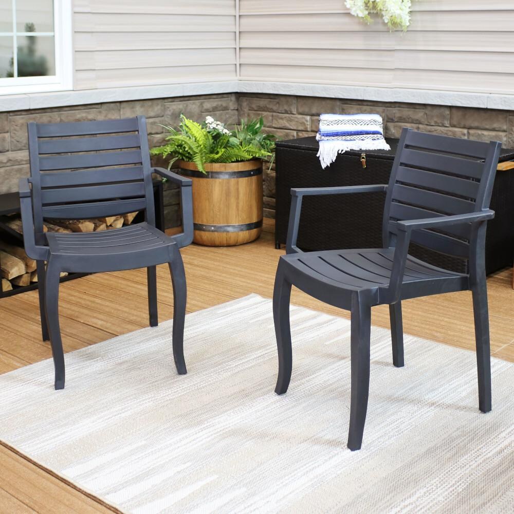 Sunnydaze Decor Illias Plastic Outdoor Arm Chair - Set of 2 - Gray - RBW-211-2PK image