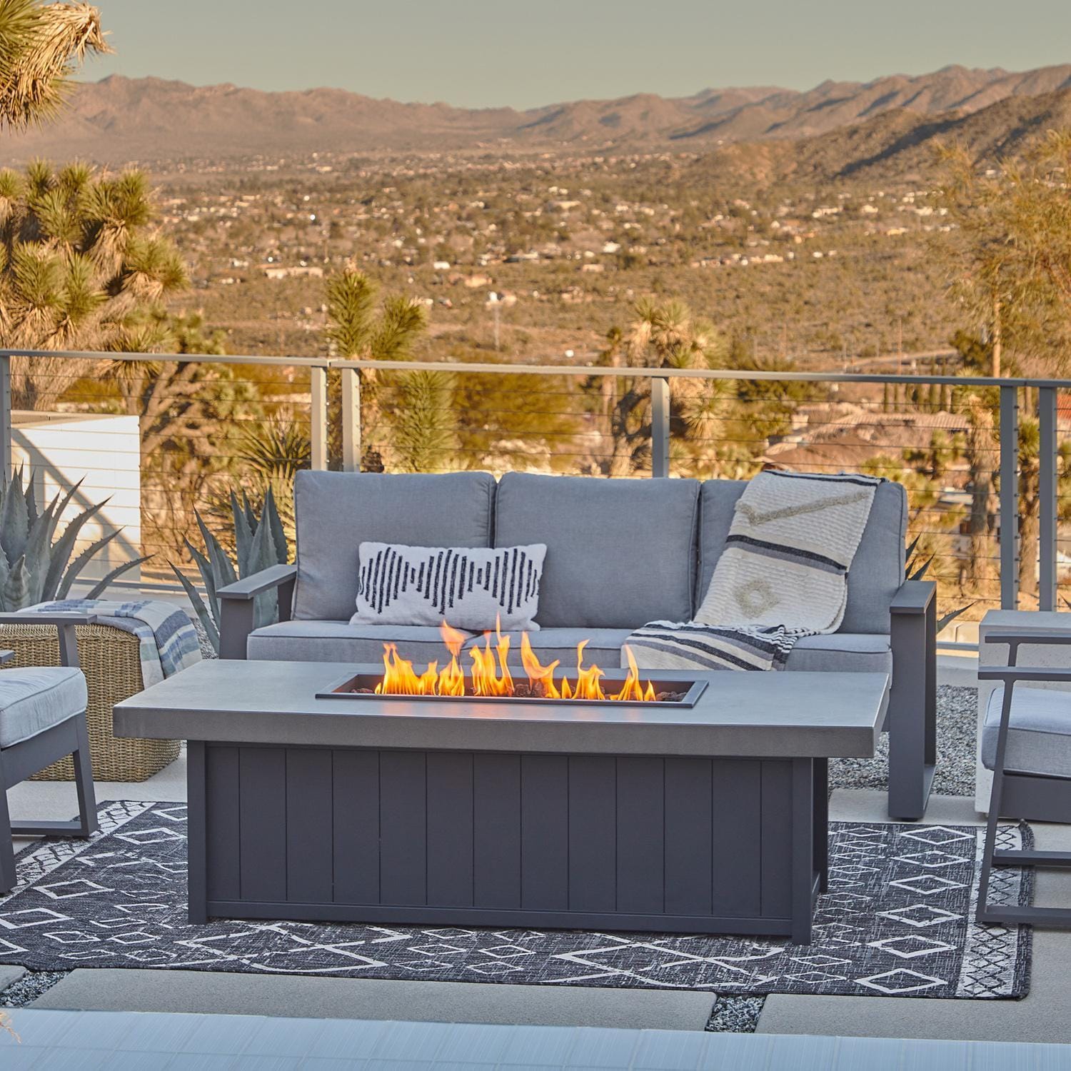 Grahamview 72 Inch Rectangular Aluminum Natural Gas Fire Pit Table in Gray by BBQGuys Signature
