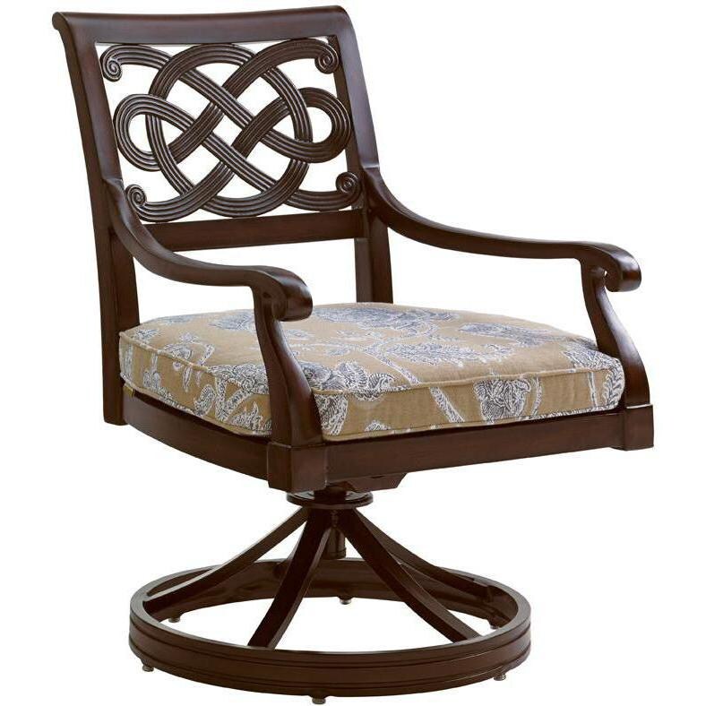 Black Sands Cast Aluminum Patio Swivel Rocker Dining Arm Chair W/ Sunbrella Fabric By Tommy Bahama
