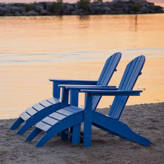 POLYWOOD South Beach 4 Piece Patio Adirondack Set - Pacific Blue - Side View thumbnail