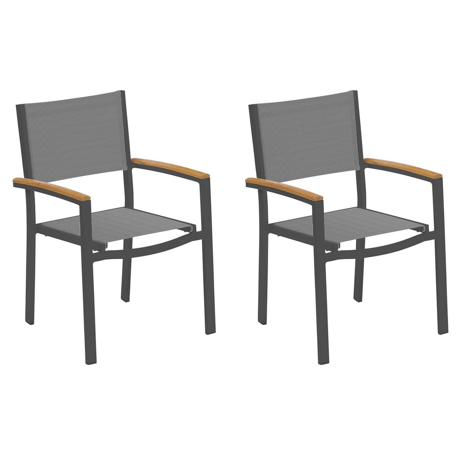 Oxford Garden Travira 2 Pc Composite Sling & Aluminum Dining Chair W/ Natural Tekwood Arm Caps in Carbon/Titanium thumbnail