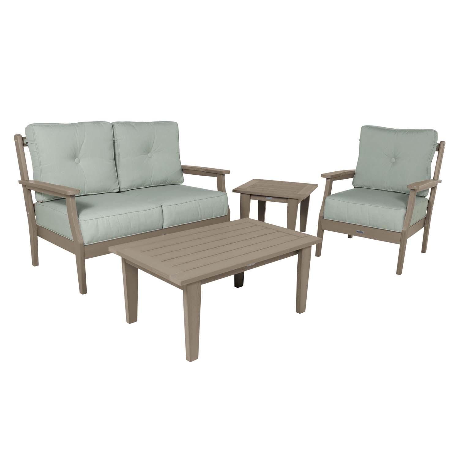 Blushing Bay 4 Pc Recycled Plastic Seating Set in Canvas Seasalt/Woodland Brown by Lakeview Outdoor Designs - White Background thumbnail