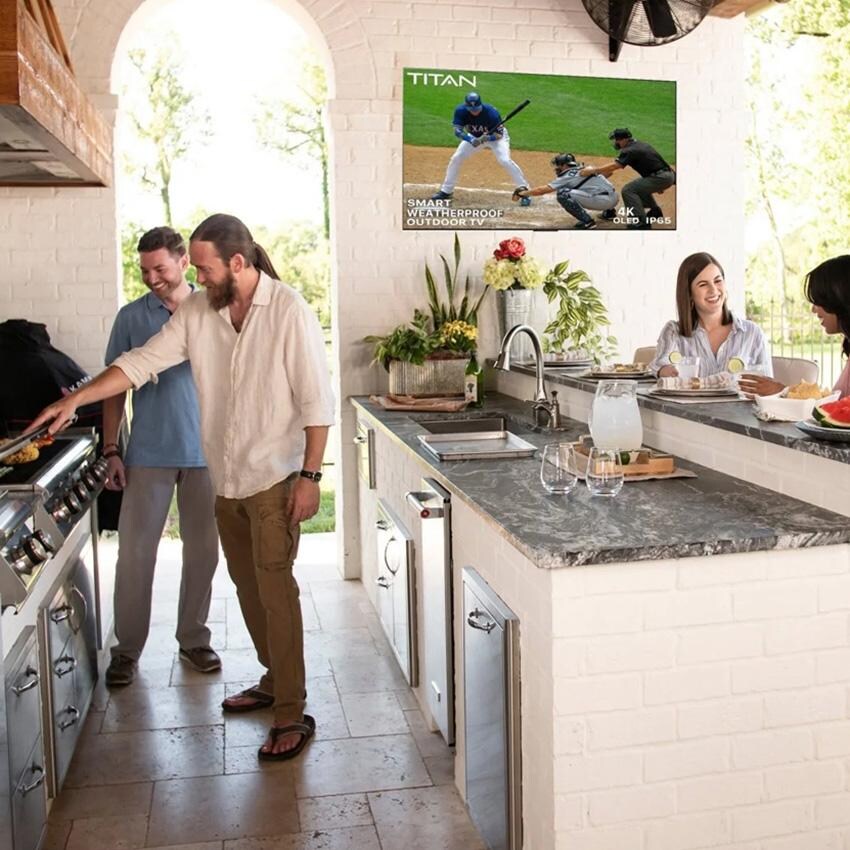 Titan BQG-L100-OLED-048-010 L100 Series 48 Inch Partial Sun 4K OLED Smart Outdoor TV W/ Built-In Alexa - Installed - Lifestyle thumbnail