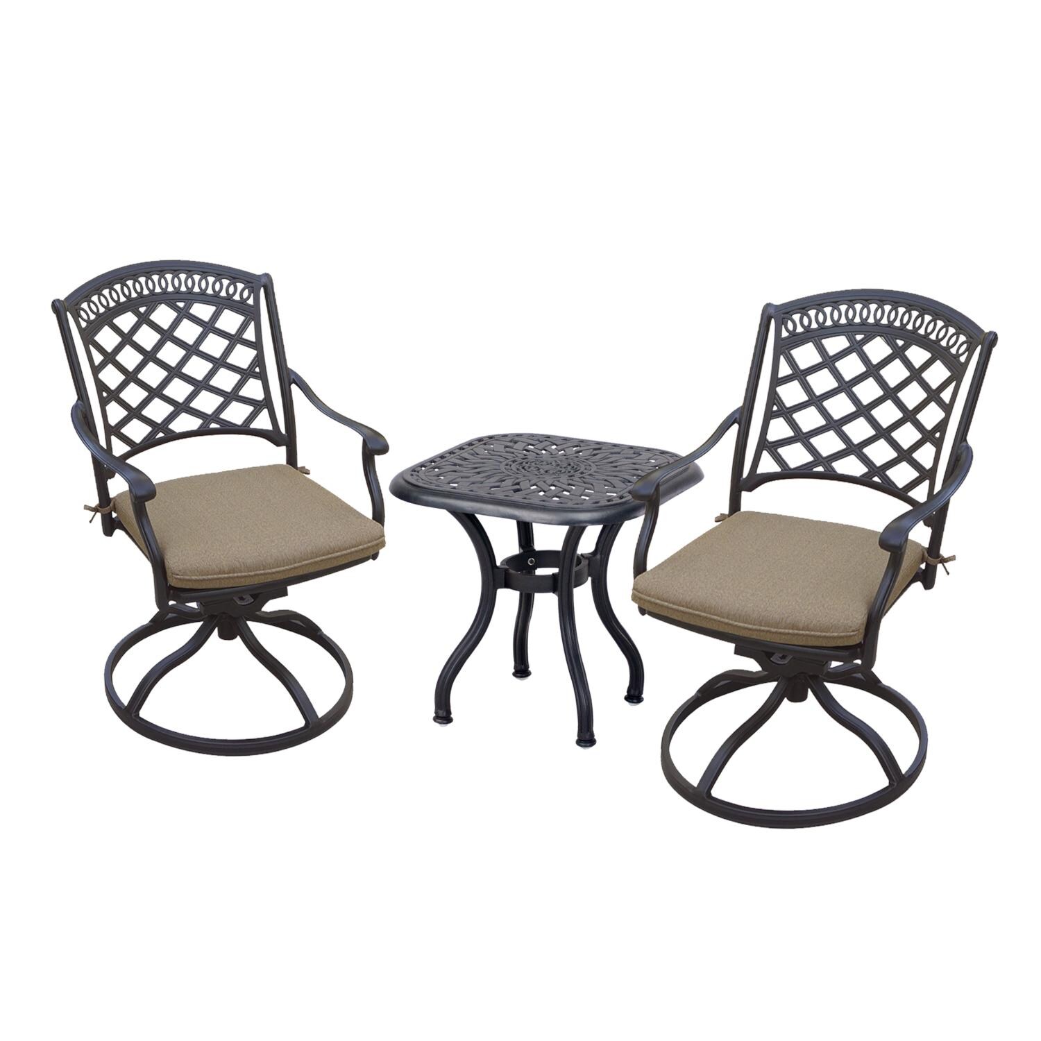 Sedona 3 Pc Cast Aluminum Bistro Set w/ 21 Inch Series 60 Table in Antique Bronze/Sesame by Darlee