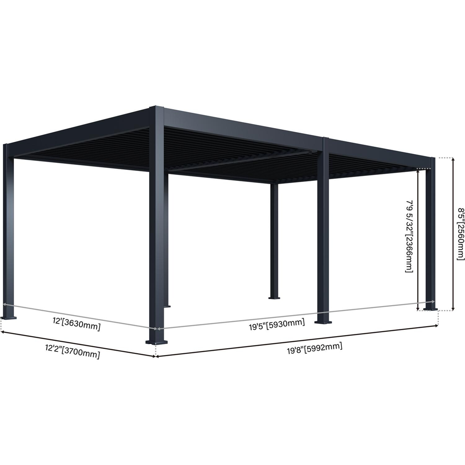 Paragon Outdoor PRGRT-1220GY Grand Tuscan 12' x 20' Slate Gray Aluminum Louvered Pergola - Dimensions - Lifestyle thumbnail