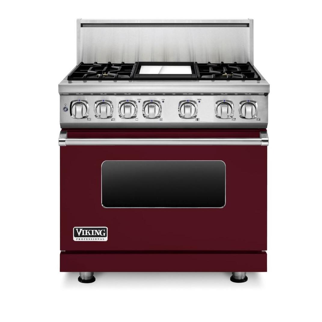 Viking Professional 7 Series 36-Inch 4 Burner Natural Gas Dual Fuel Range With Griddle - Burgundy - VDR73624GBU image
