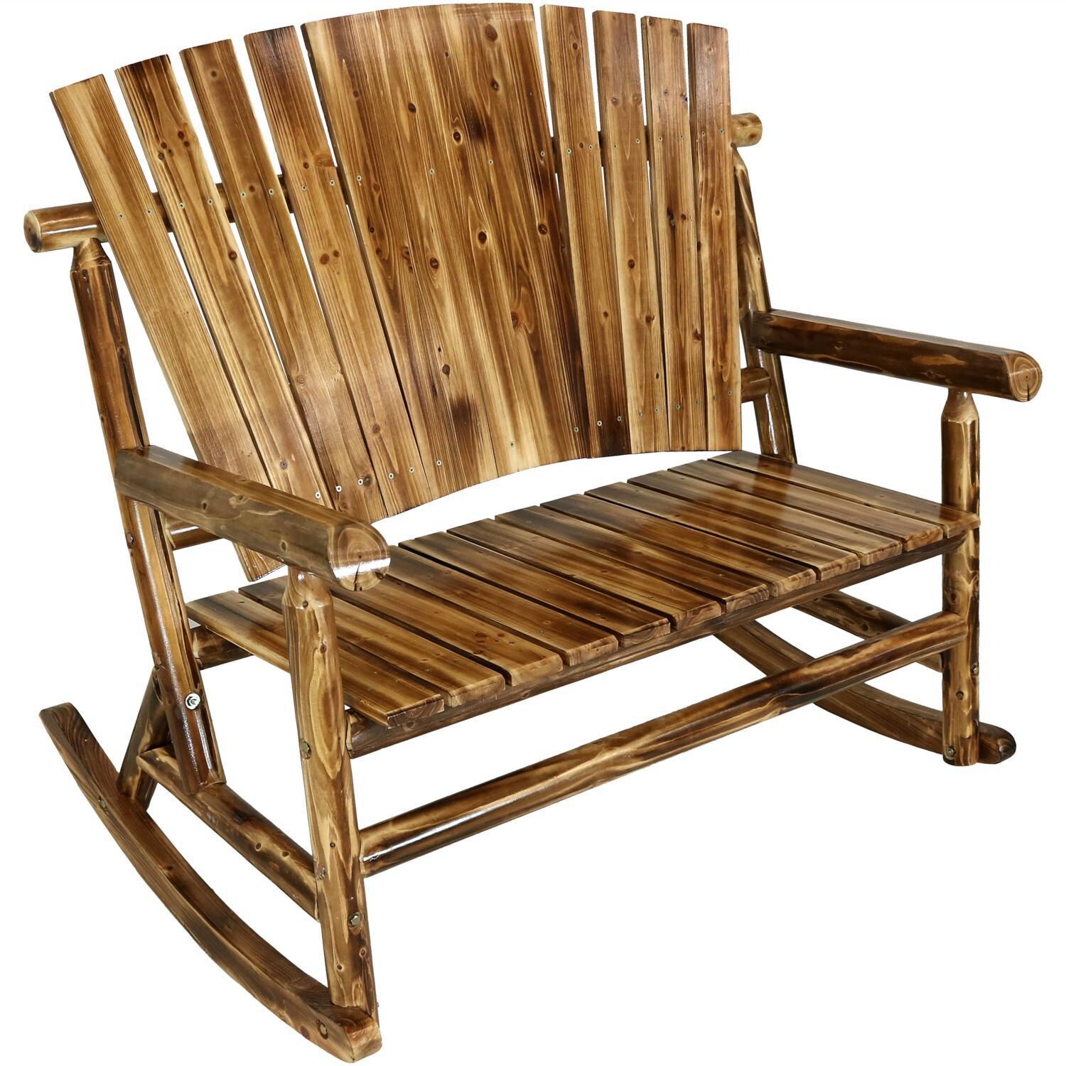 Ultimate Patio Rustic Fir Wood Log Cabin Rocking Loveseat - Full View thumbnail