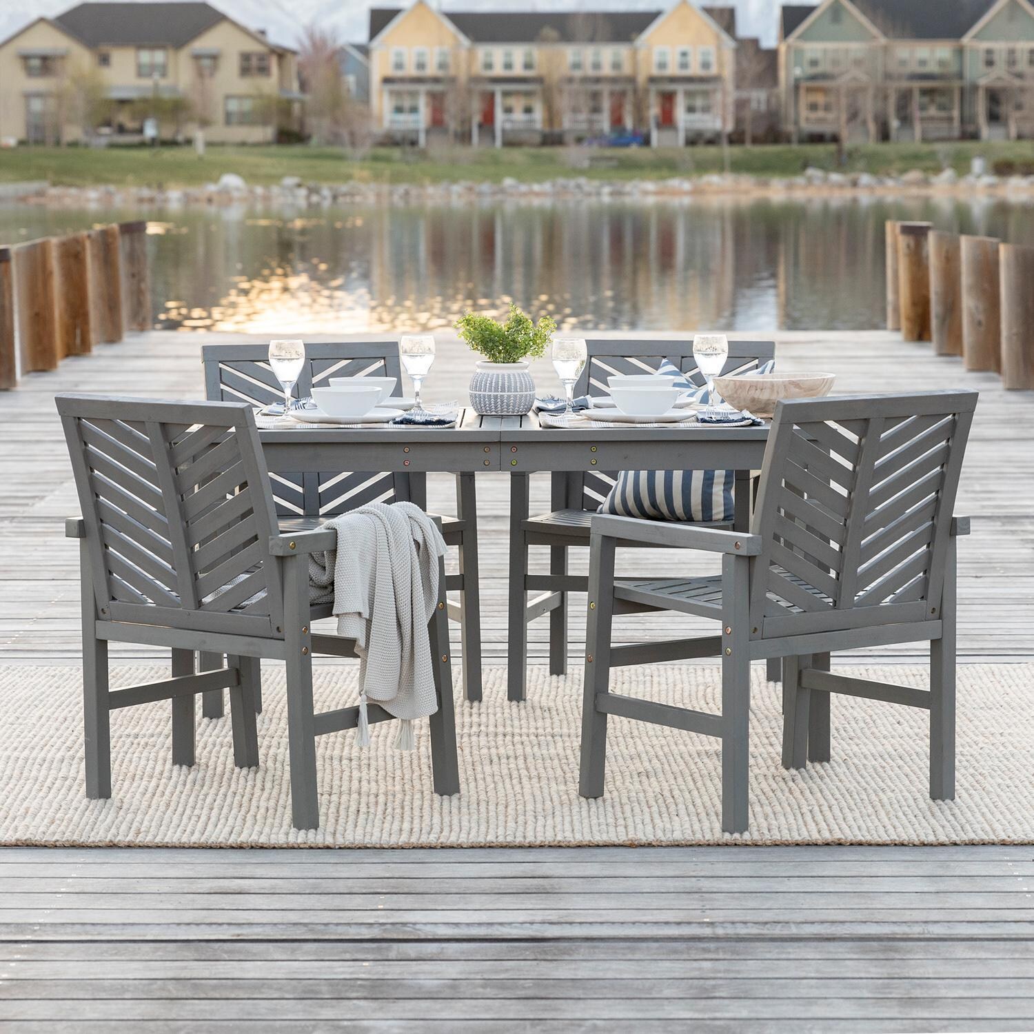 Walker Edison Vincent 5 Piece Acacia Patio Dining Set W/ 60 X 32 Inch Rectangular Table - Grey Wash image