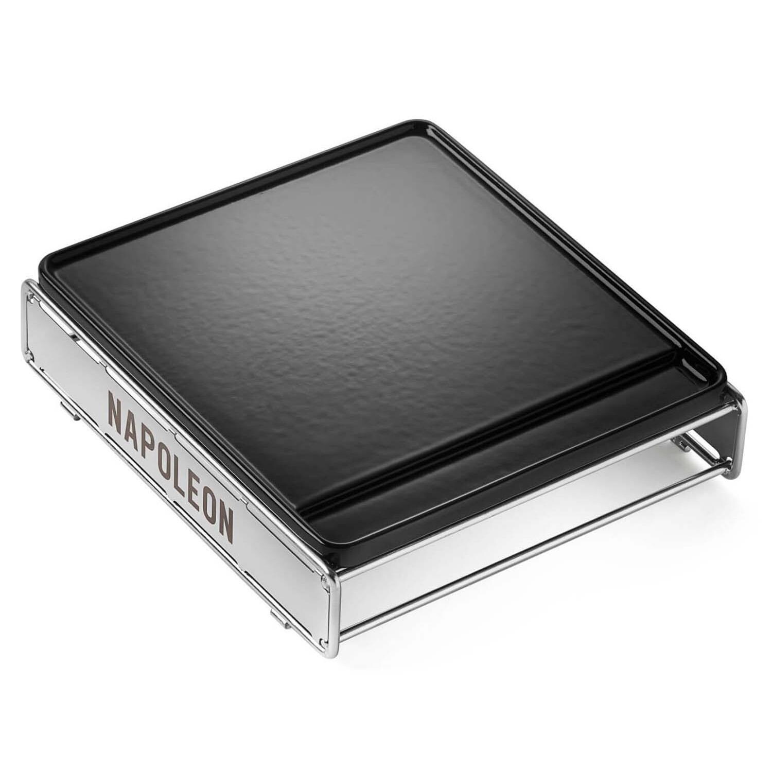 Napoleon 56081 Porcelain-Enameled Cast Iron Griddle w/ Stainless Steel Rack for Small Sizzle Zone - Angled - White Background thumbnail