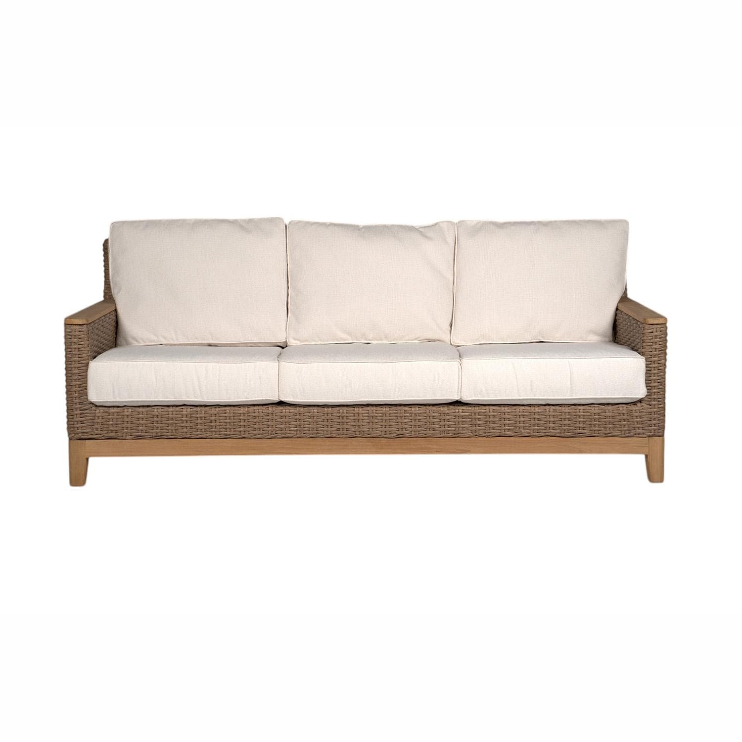 Royal Teak Collection BOCA3S-H-W Boca 3 Person Wicker Sofa / Sunbrella Cushions in Honey/Canvas Natural - Sofa - White Background thumbnail