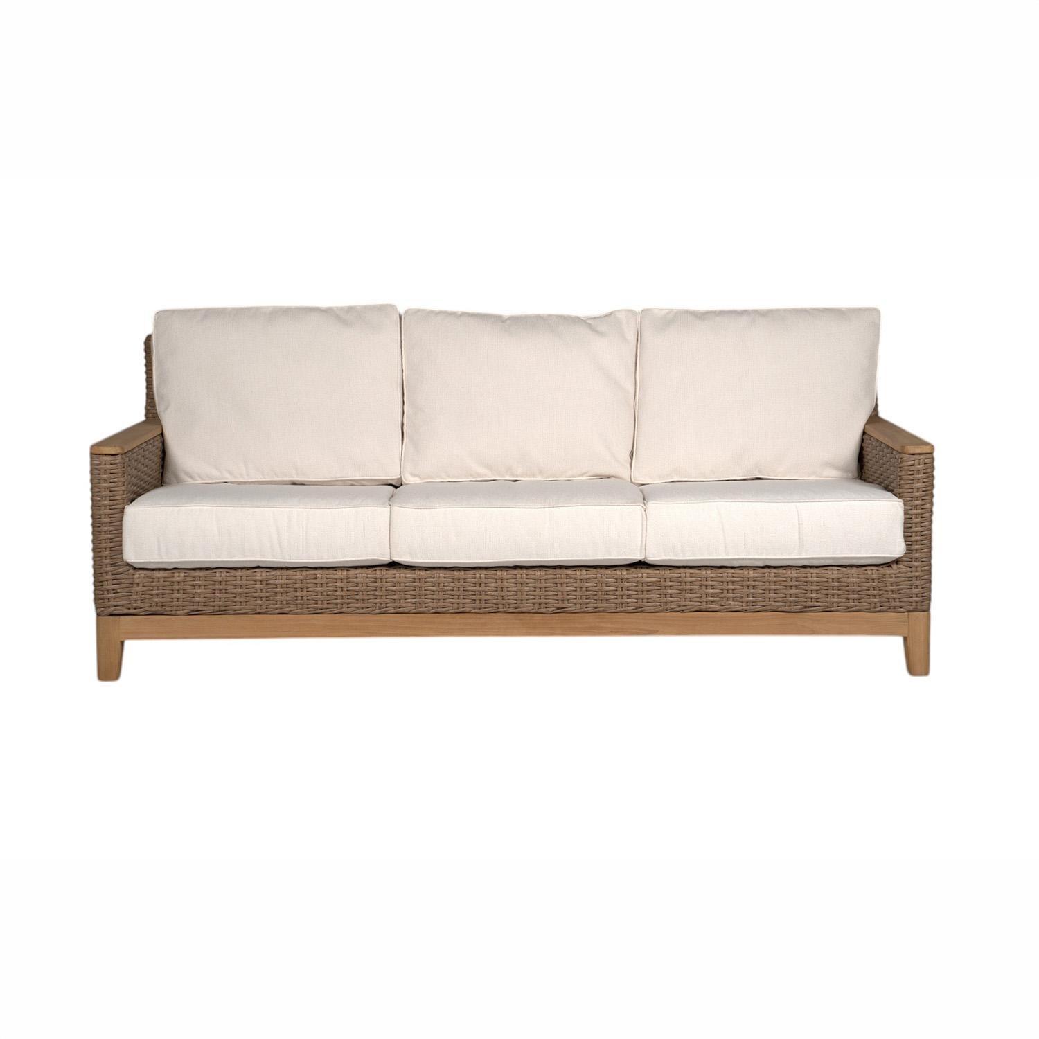 Royal Teak Collection BOCA3S-H-W Boca 3 Person Wicker Sofa / Sunbrella Cushions in Honey/Canvas Natural - Sofa - White Background thumbnail