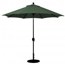 Galtech 9 Ft. Lighted Octagonal Aluminum Patio Market Umbrella W/ Crank Lift And Auto Tilt - Black Frame W/ Sunbrella Canvas Forest Green Canopy