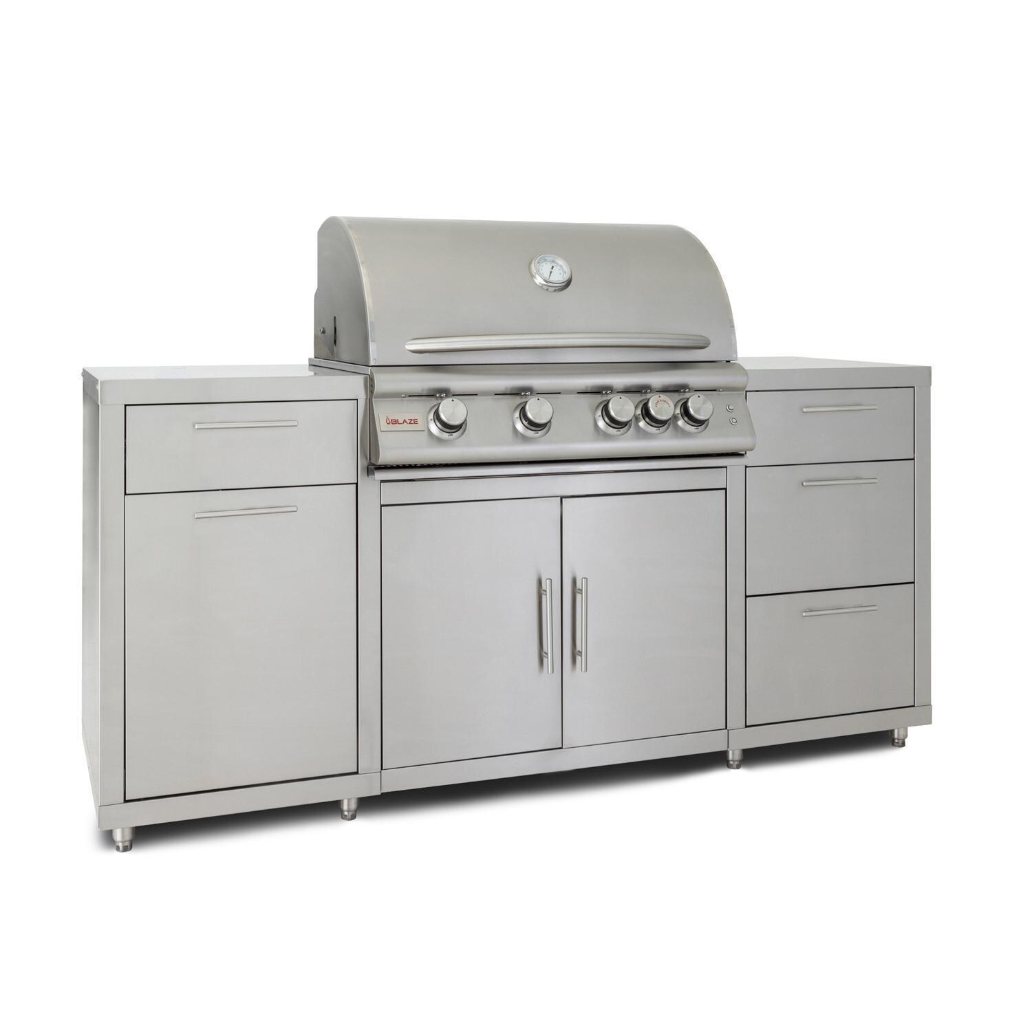 Blaze BLZ-SS-ISLAND-4LTE2-LP 6-Foot Stainless Steel Island w/ Premium LTE 32-Inch Propane Grill - Angled - White Background thumbnail