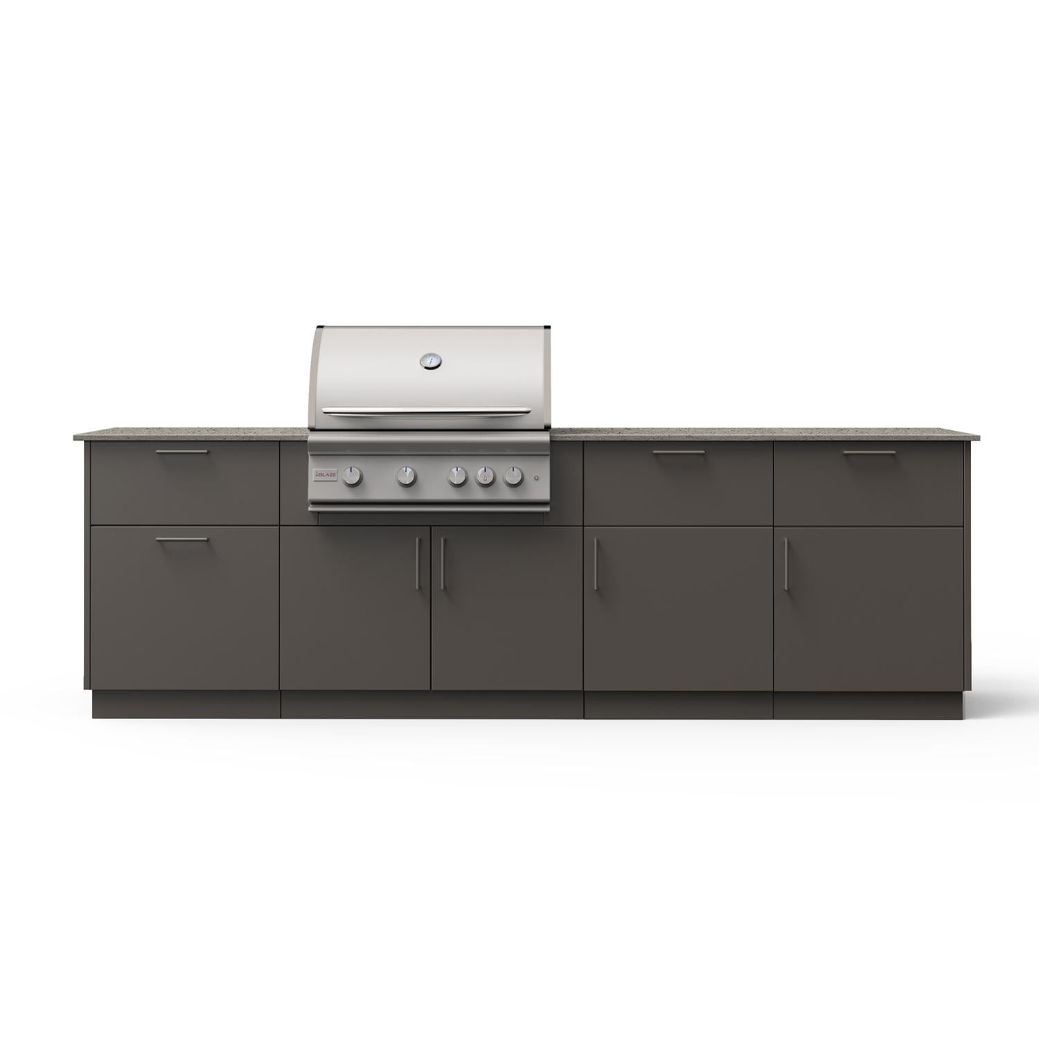 Blaze High Noon 10-Ft Outdoor Kitchen Island w/ 32" Marine Grade LTE+ Propane Grill in Gunmetal w/ Keon Countertop - B-HINO32-GUN-KEON-LP-MG