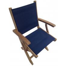 Sailmate Folding Teak Patio Dining Arm Chair W/ Navy Sling By Royal Teak Collection
